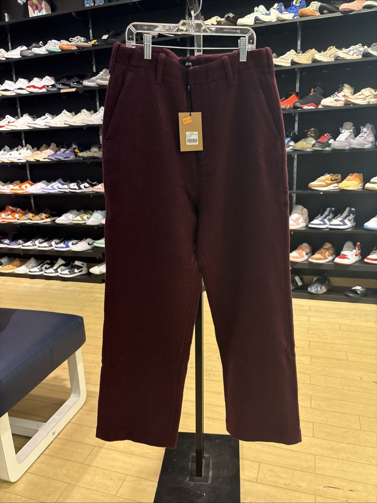Stussy Relaxed Trouser Textured Wool Wine Size 30