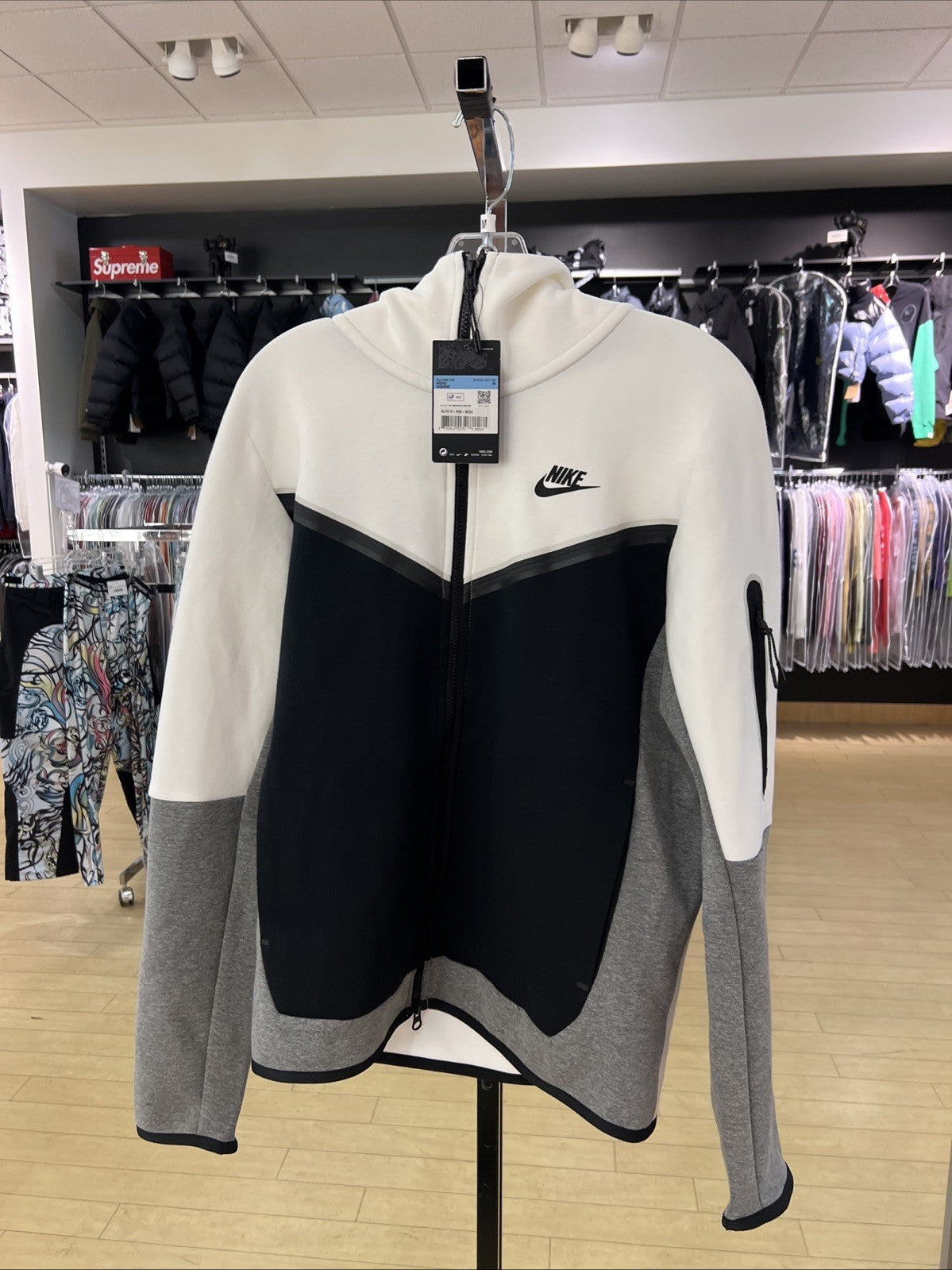 Nike Sportswear Tech Fleece Full-Zip Hoodie White/Black/Grey Sz M