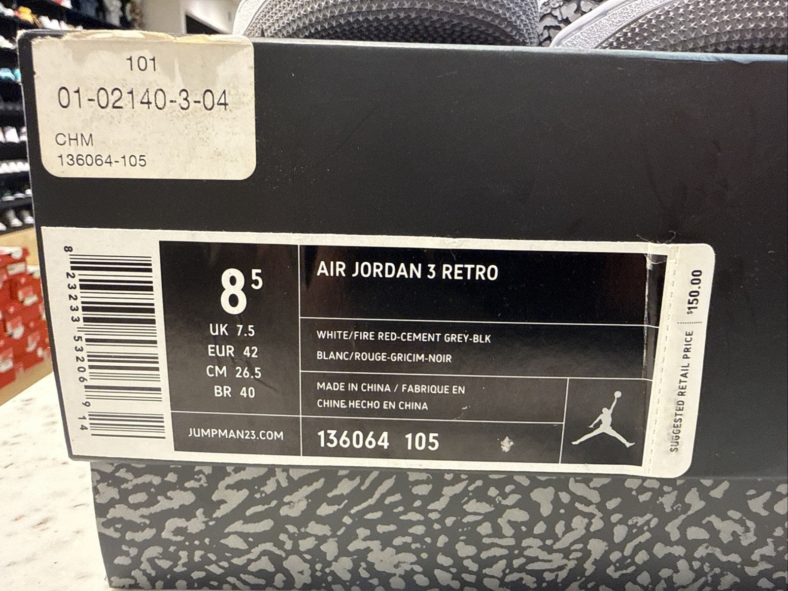 Size 8.5 - Jordan 3 Retro White Cement 2011