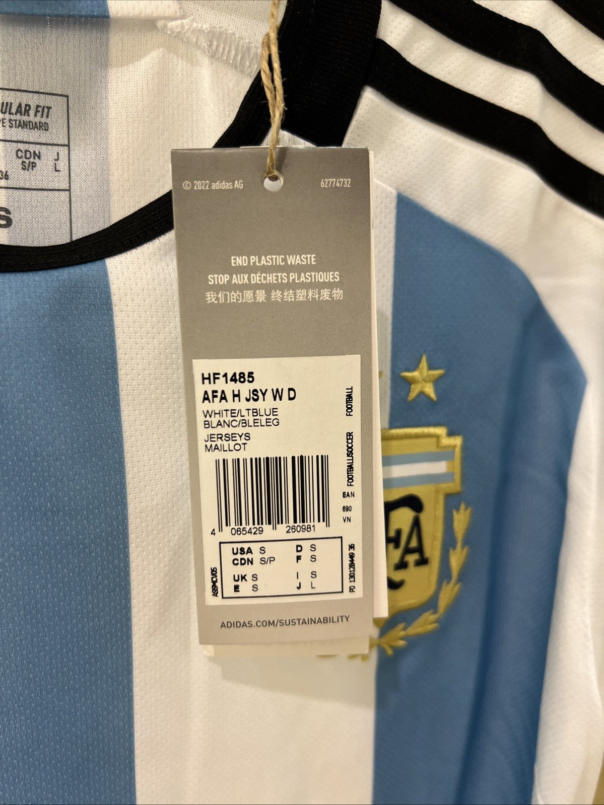 adidas Argentina 2022 Home Jersey White/Light Blue Women’s Sz S