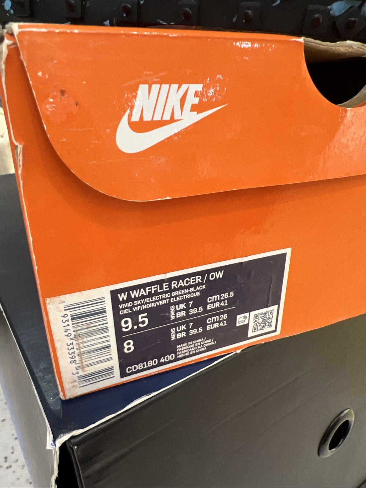 Off-White Nike Waffle Racer Vivid Sky Womens Sz 9.5/8M DEFECT