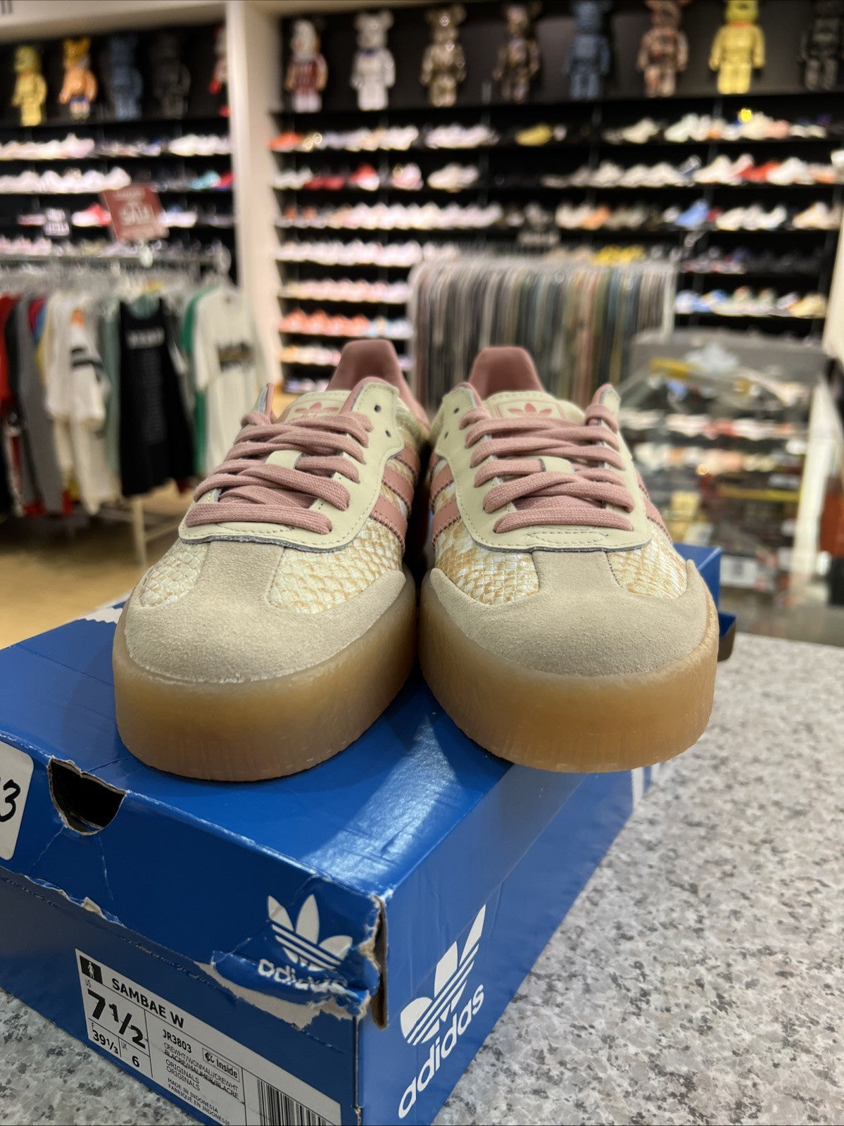 Adidas Sambae 'Snakeskin Cream White Wonder Mauve' Women’s Sz 7.5 DEFECT