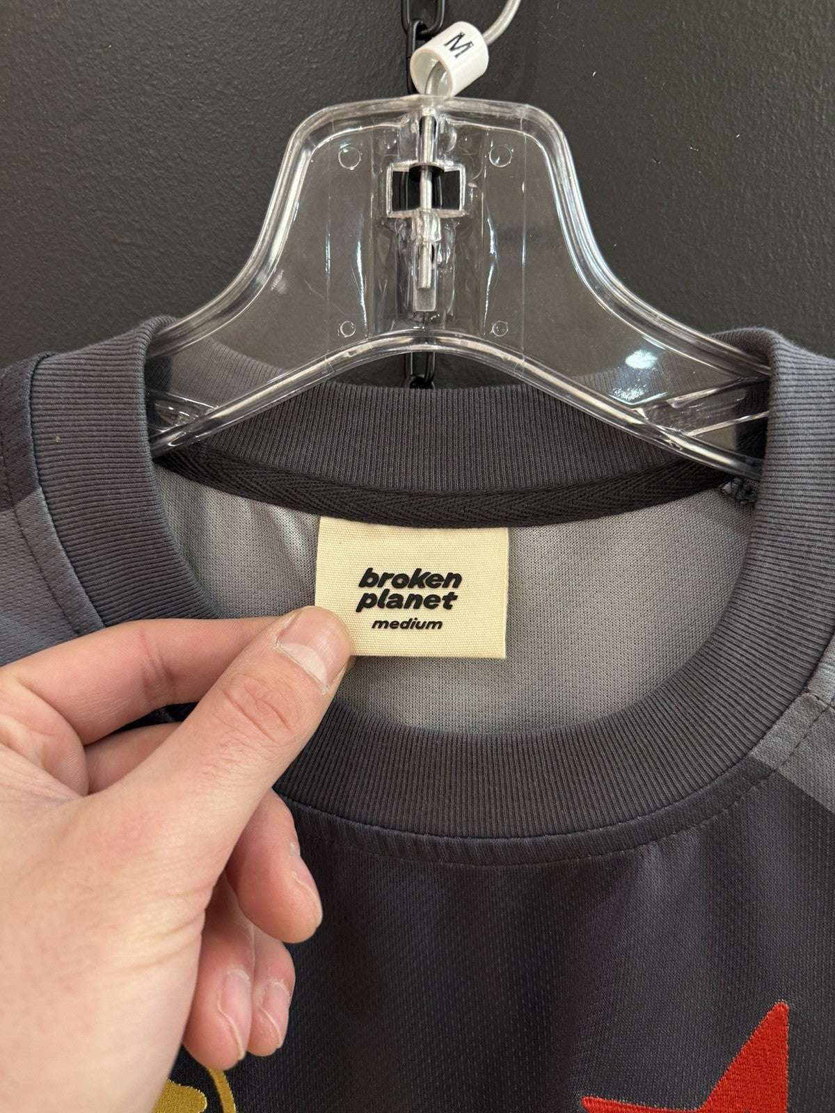 Broken Planet Market Football Long Sleeve Tee Black/Gray Sz M DEFECT