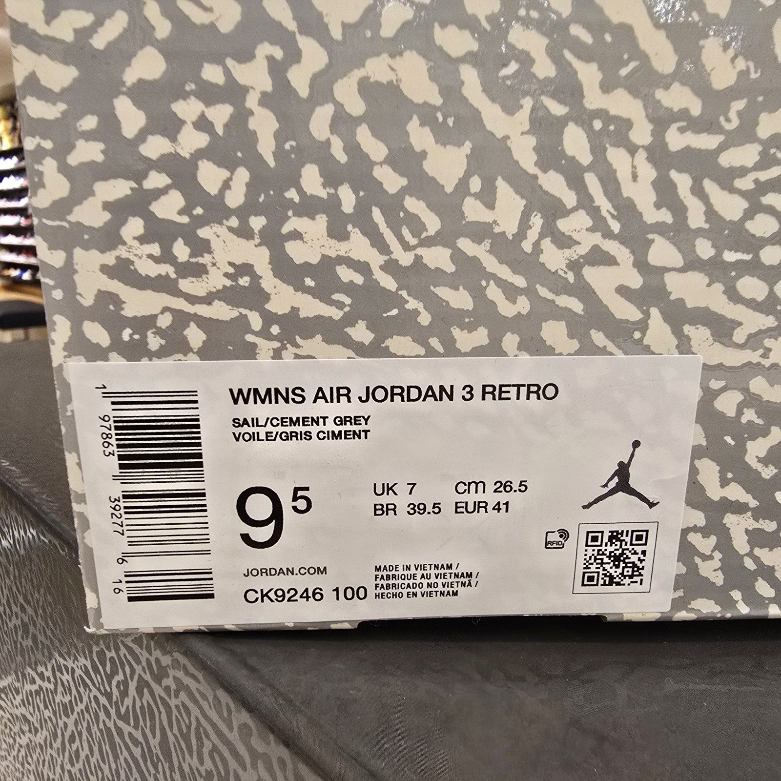 Size 9.5 - Jordan 3 Retro Sail Cement Grey (Women's)