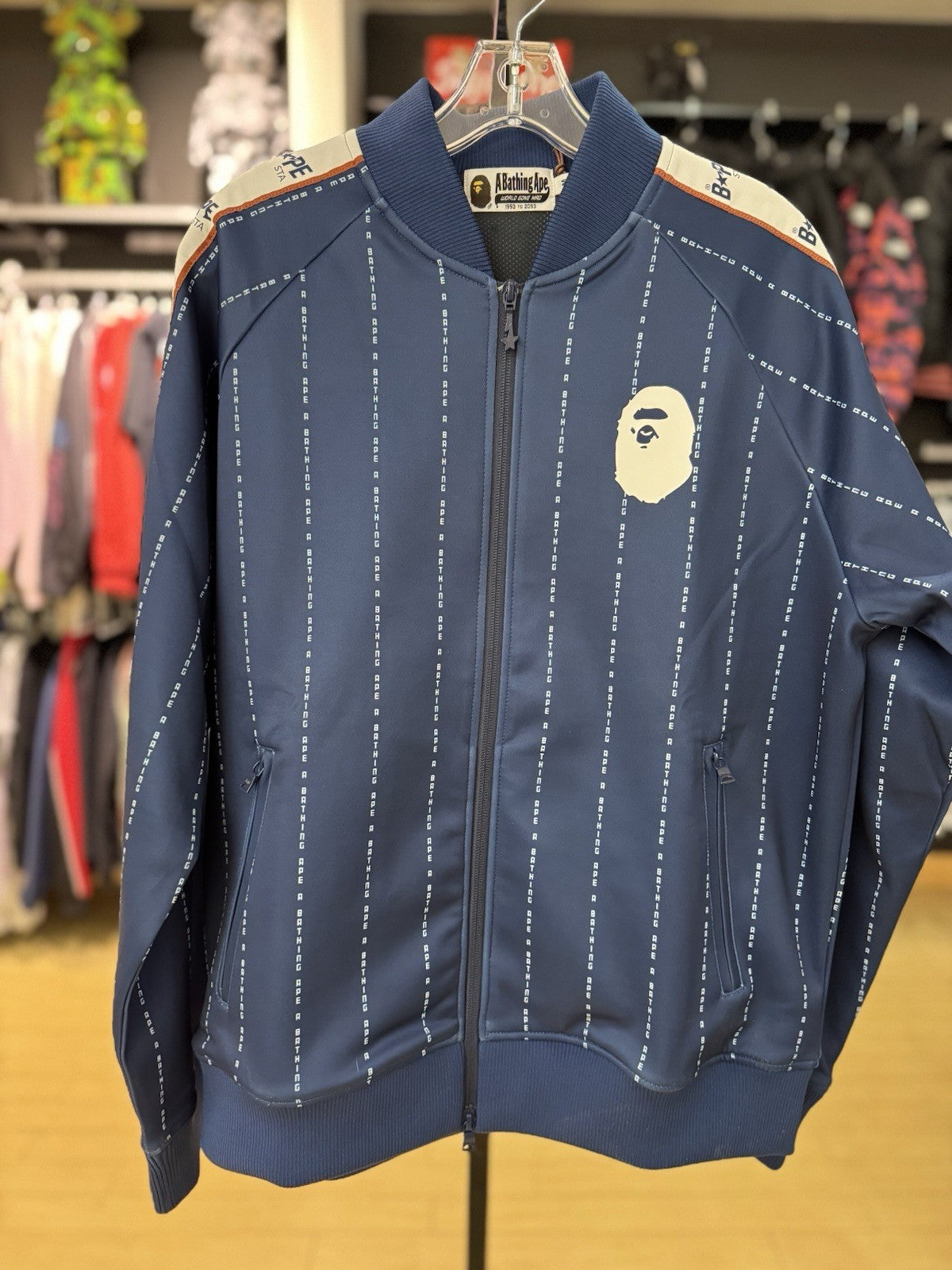 Bape Text Stripe Jersey Top Navy Size Medium