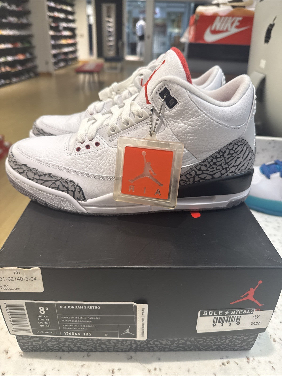 Size 8.5 - Jordan 3 Retro White Cement 2011