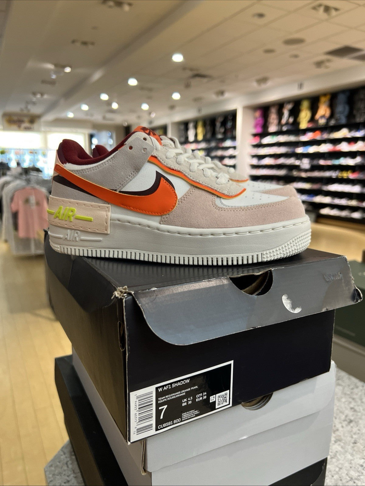Nike Air Force 1 Shadow 'Team Red Orange Pearl' Womens Sz 7 DEFECT