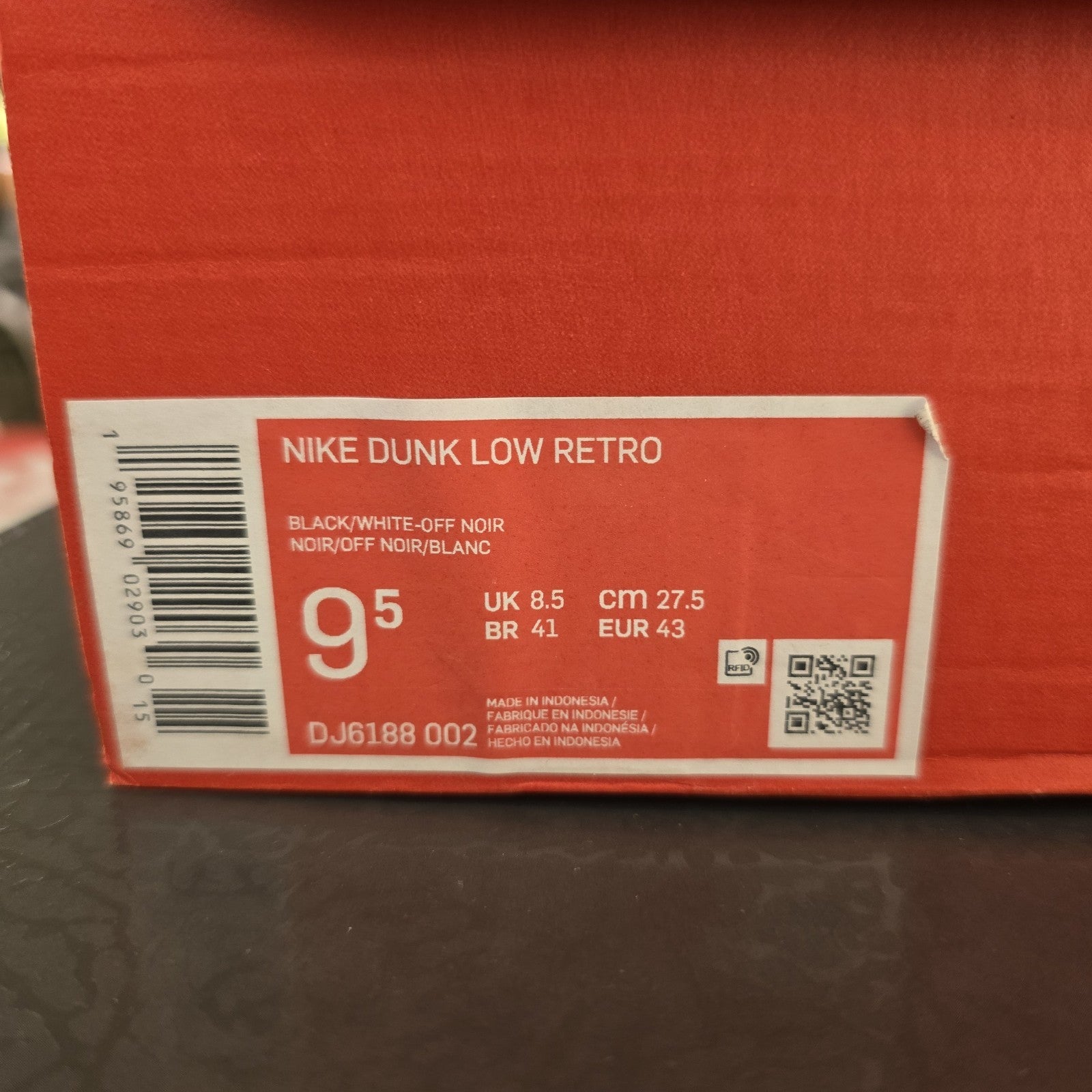 Size 9.5 - Nike Dunk Low Black Panda