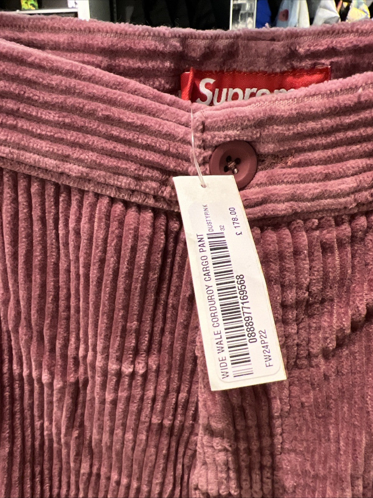 Supreme Wide Wale Corduroy Cargo Pant FW24 Dusty Pink Size 32