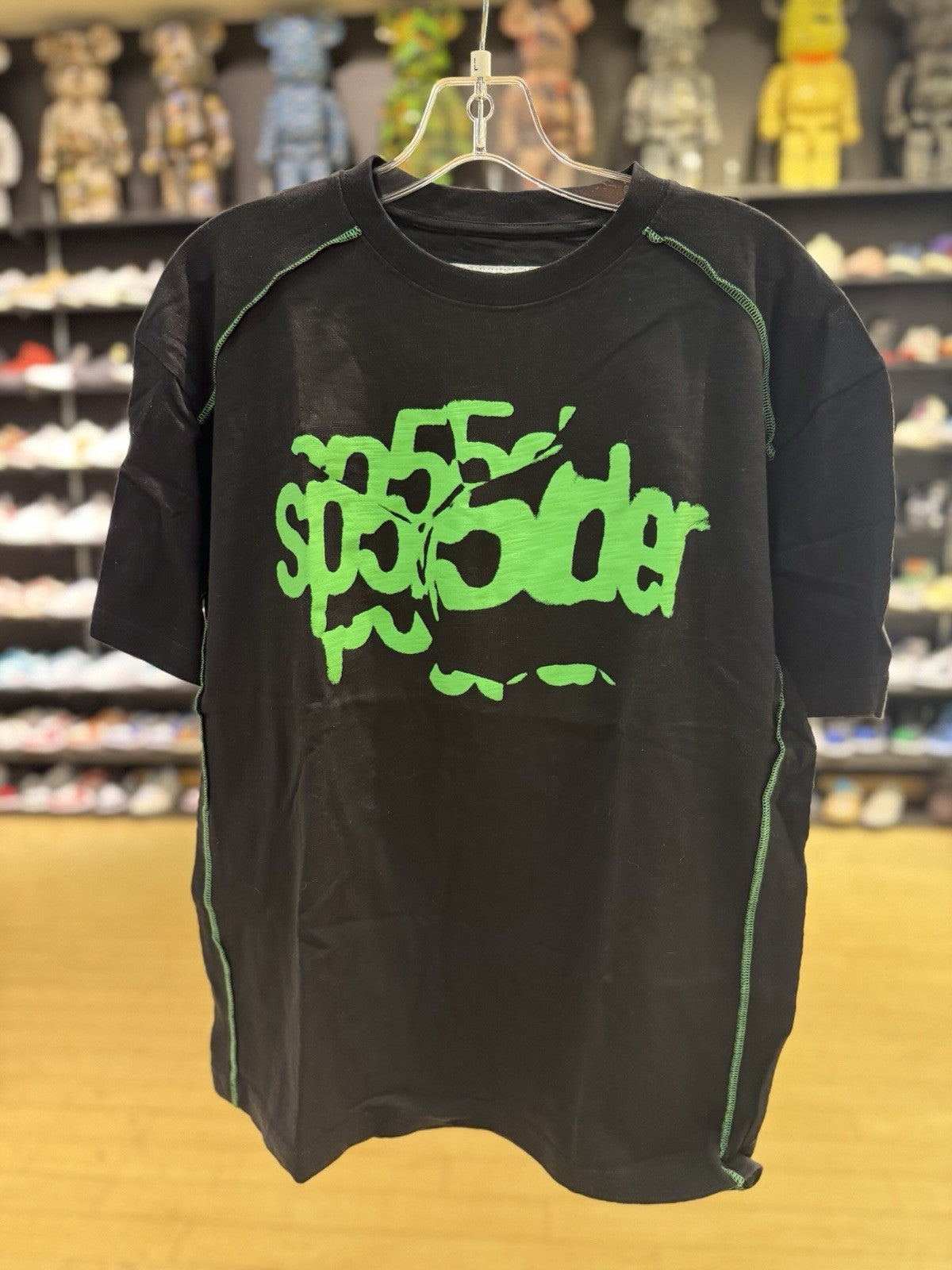 Sp5der Contrast Stitch Slub Tee Black Size Large