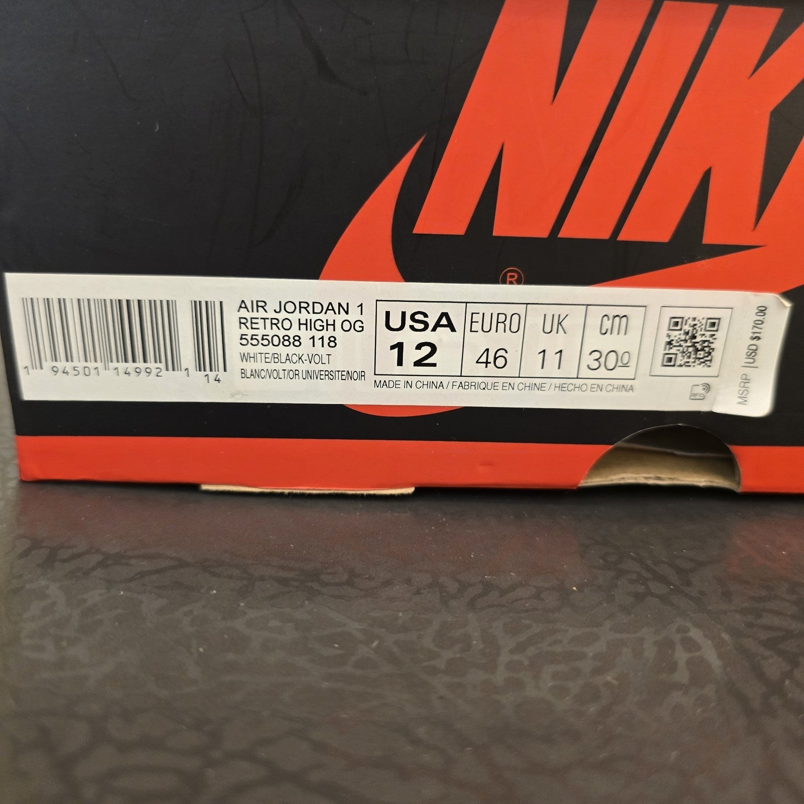 Size 12 - Jordan 1 Retro High OG Volt