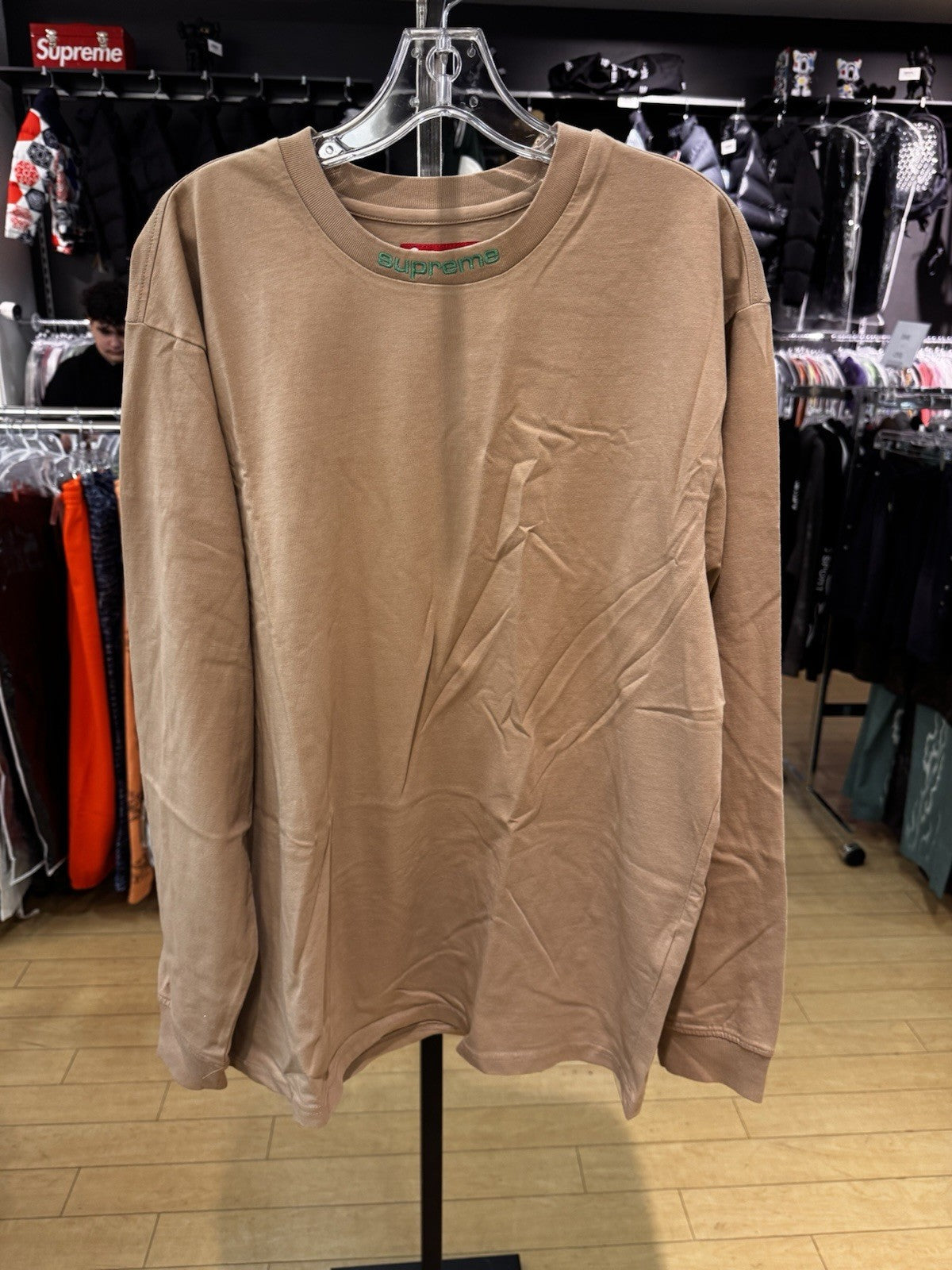 Supreme Embroidered Collar L/S Top Tan Size M