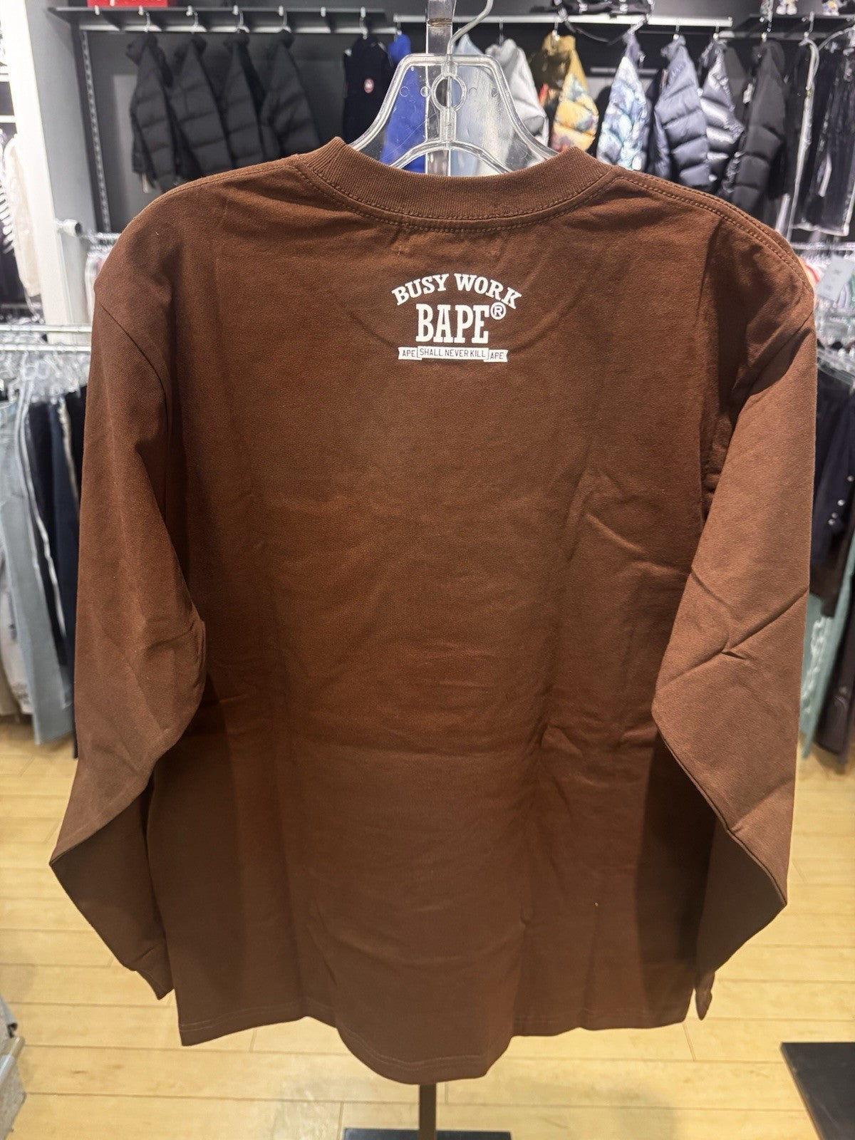 BAPE Mad Face College Long Sleeve Tee Brown Size Small