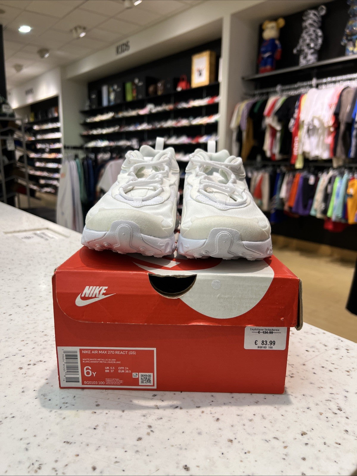Nike Air Max 270 React Triple White Running Shoes BQ0103-100 Size 6Y