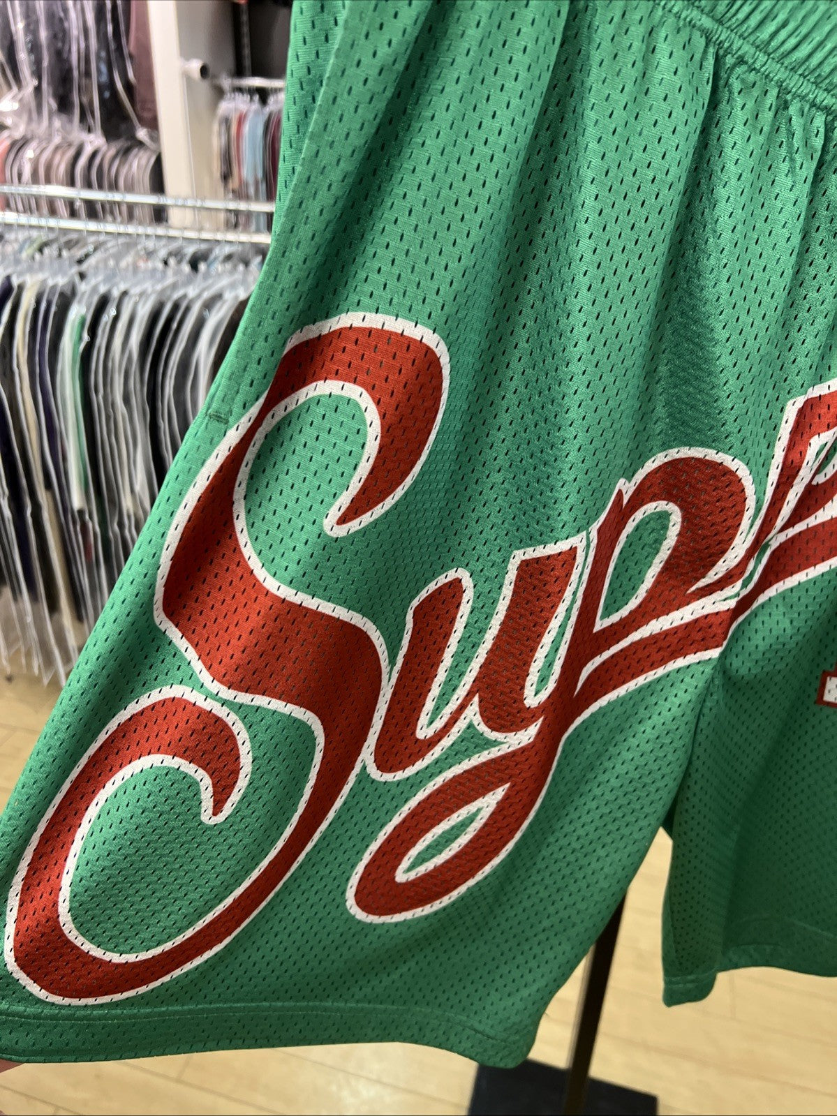 Supreme Big Script Mesh Shorts (Green) Sz L