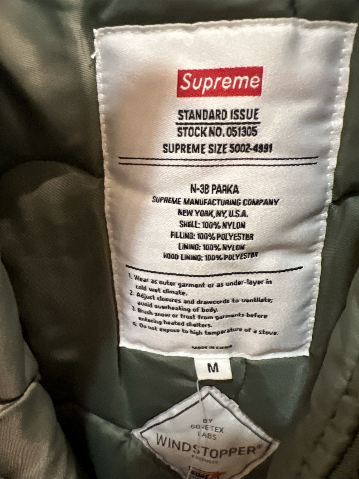 Supreme Washed Flight Satin N-38 Parka Olive Sz M