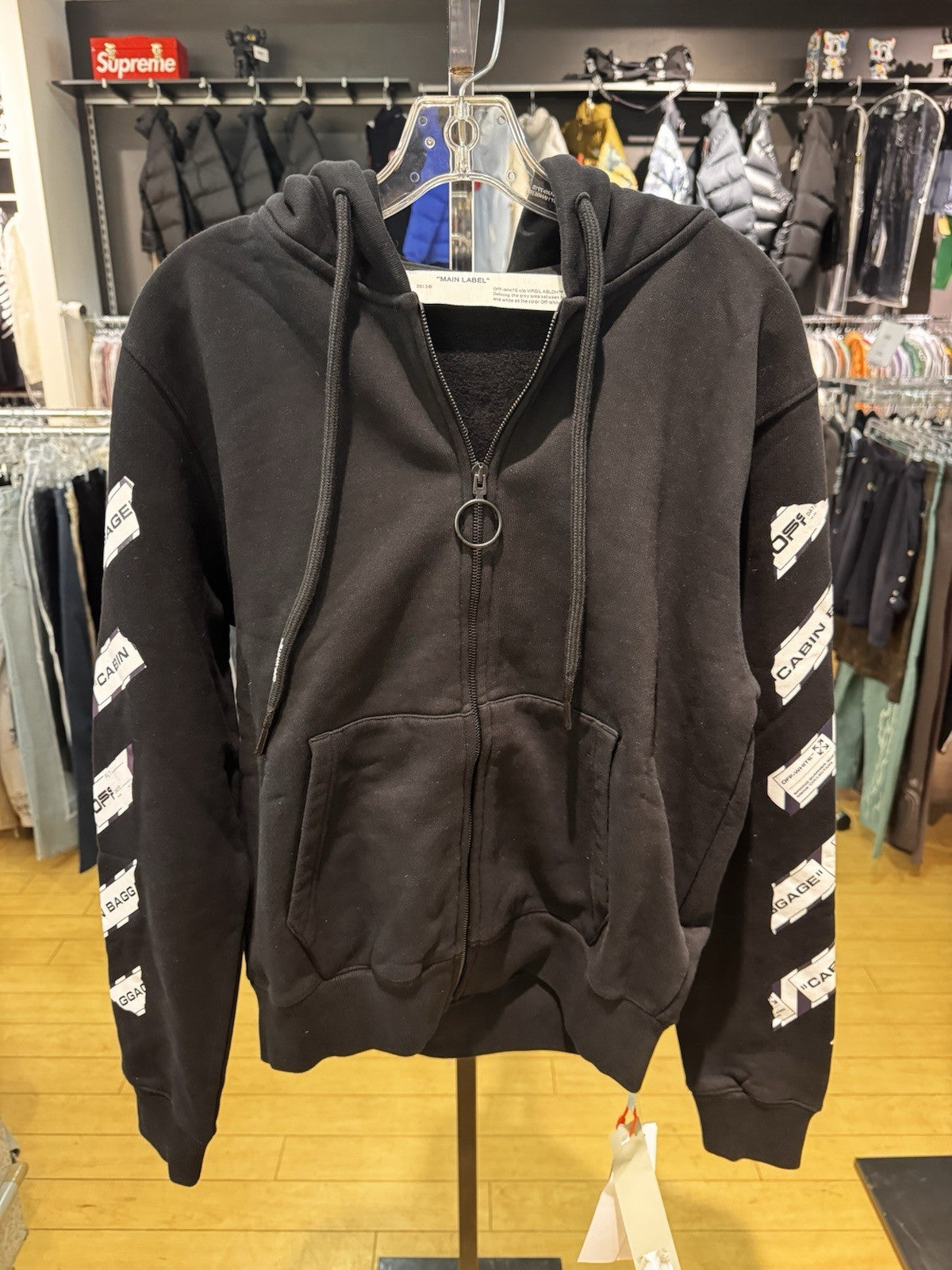 Off-White Airport Tape Zipup Hoodie Black Size Small