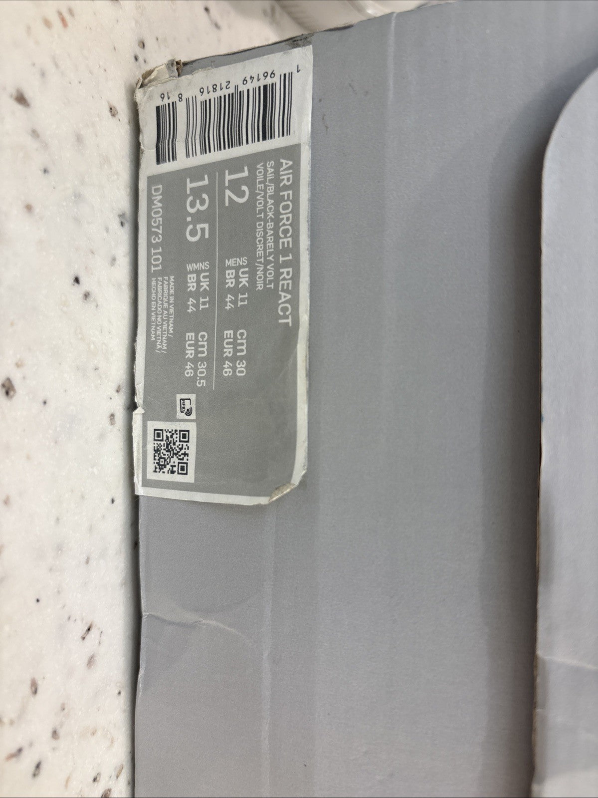 Nike Air Force 1 React Sail Barely Volt Size 12 DEFECT