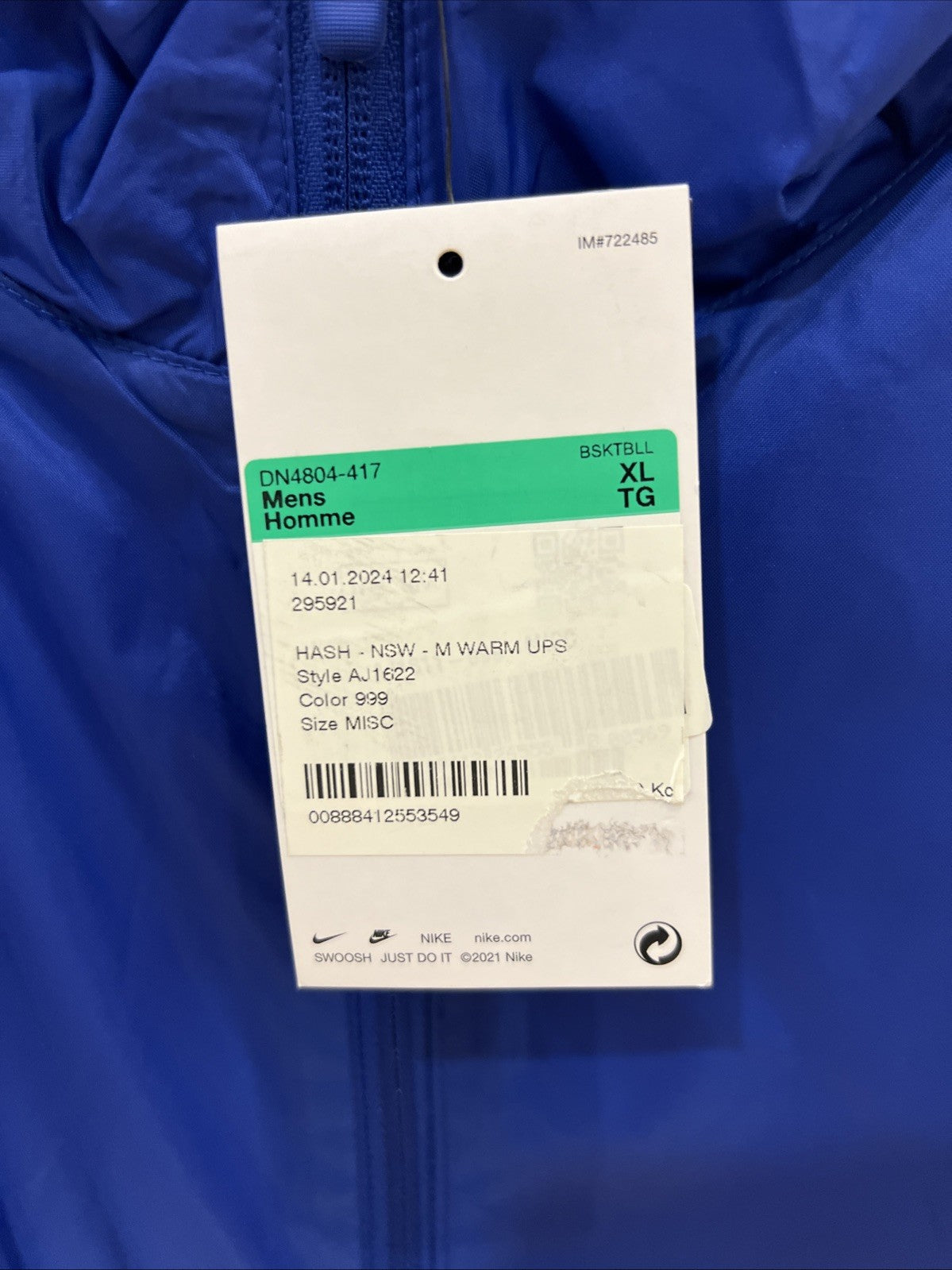 Nike NBA Warm Up Jacket Blue Sz XL