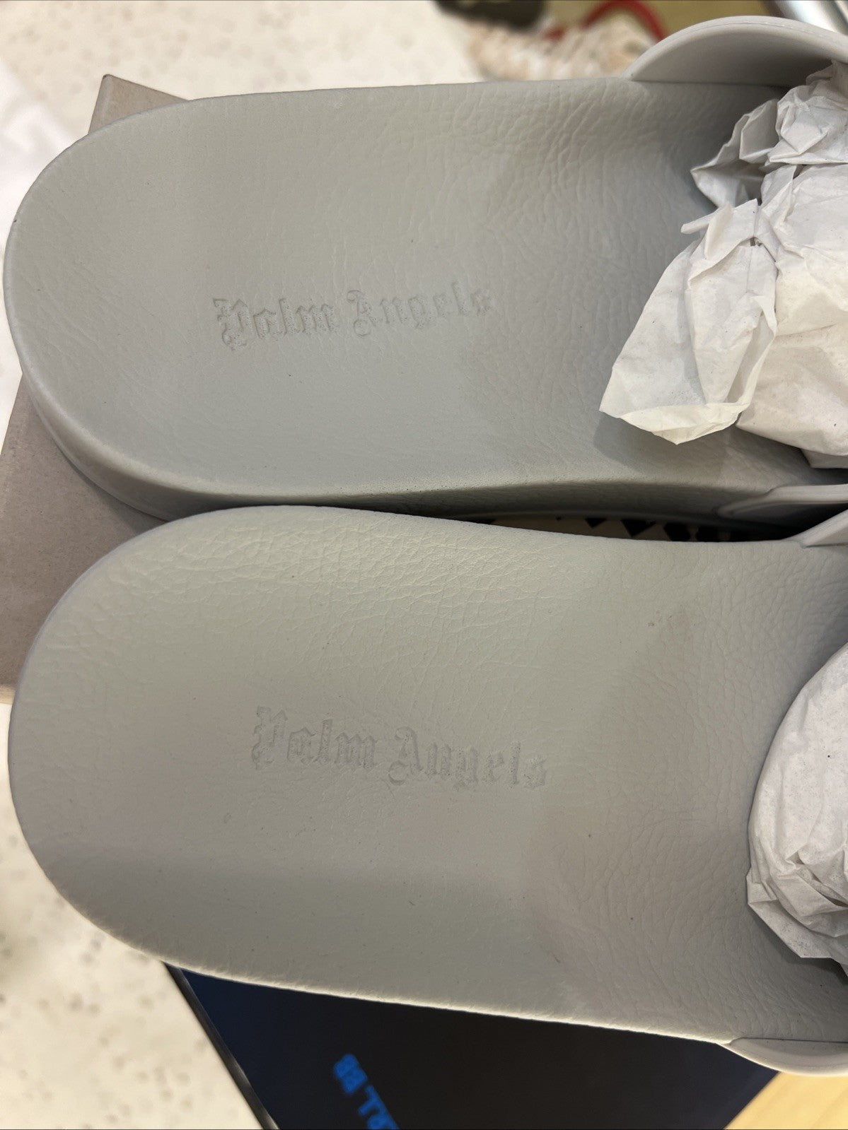 Palm Angels Logo Pool Slide Grey White EU 40 US Men 7–7.5
