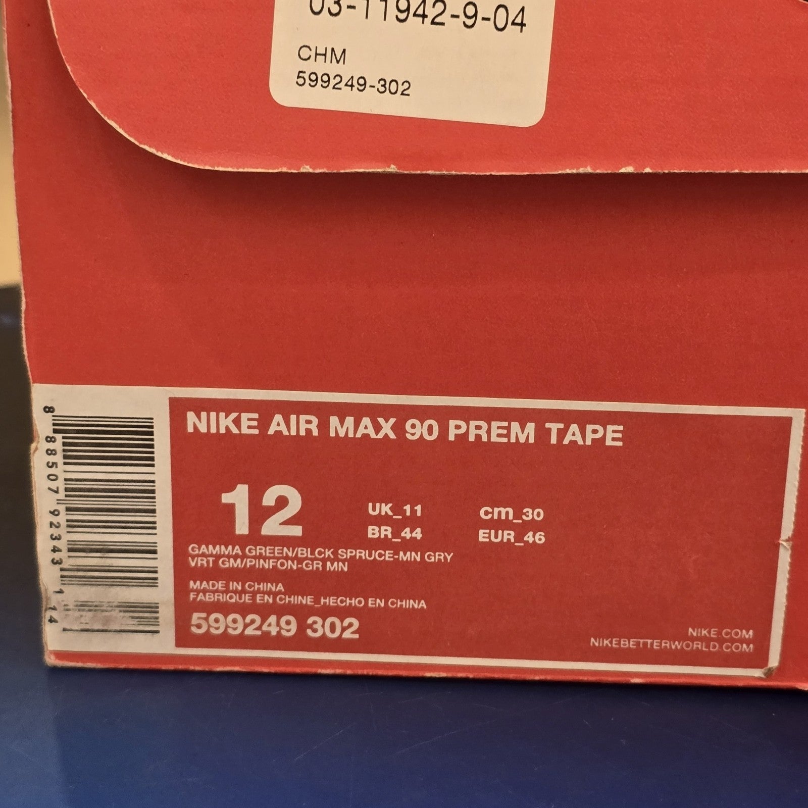 Nike Air Max 90 Prem Tape Green SZ 12
