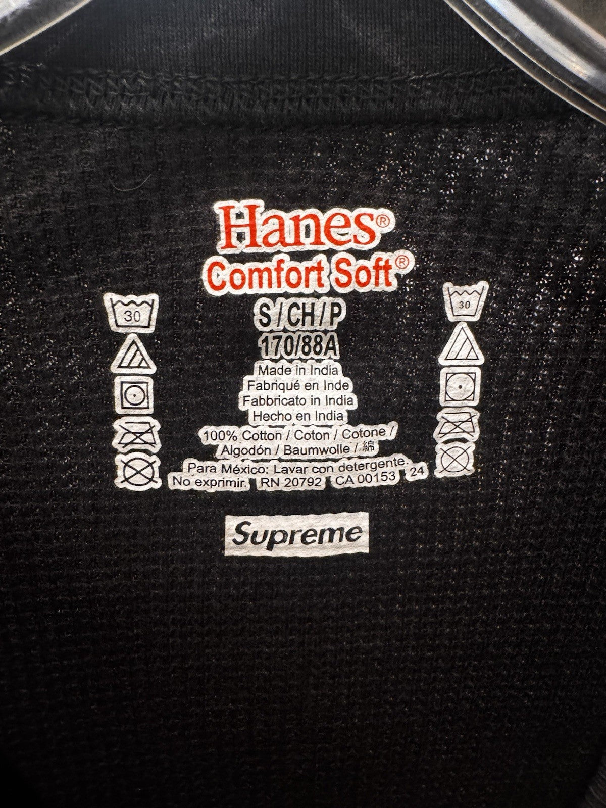 Supreme Hanes Bones Thermal Crew FW25 Black Size Small