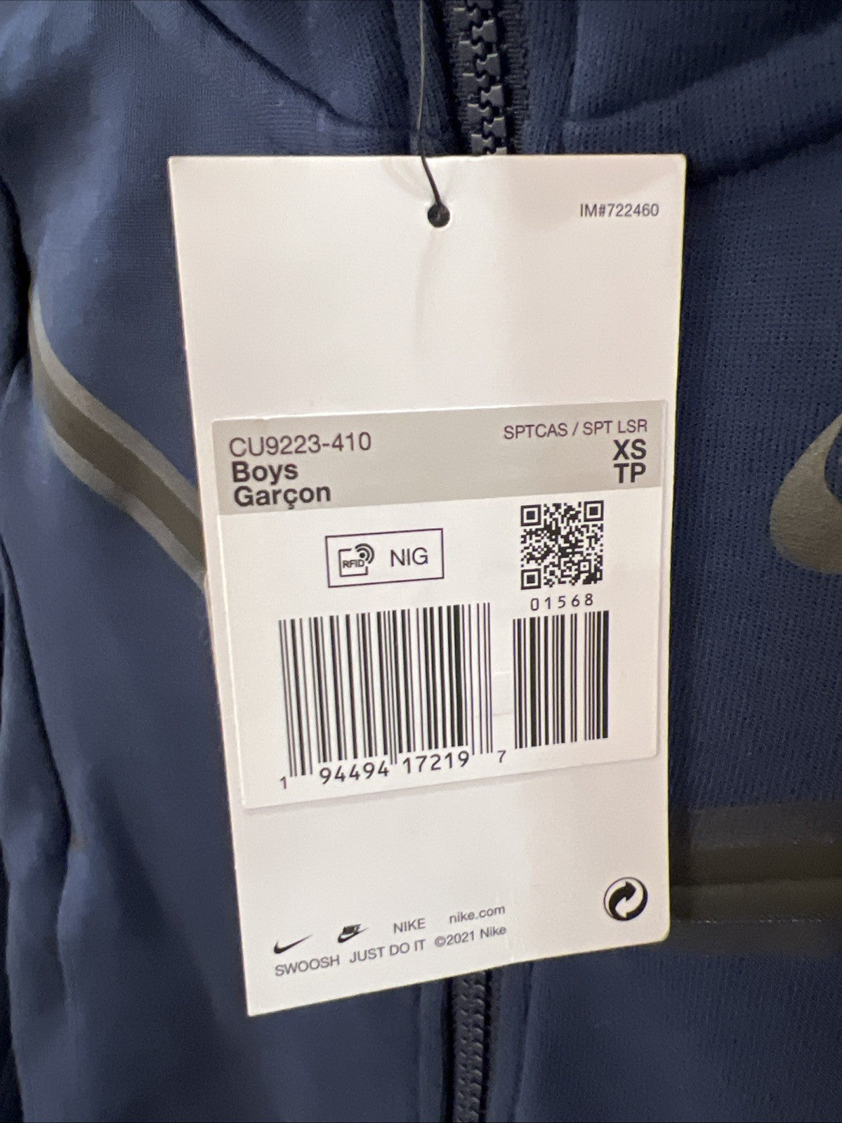 Nike Tech Fleece Full-Zip Blue Youth Sz XS DEFECT