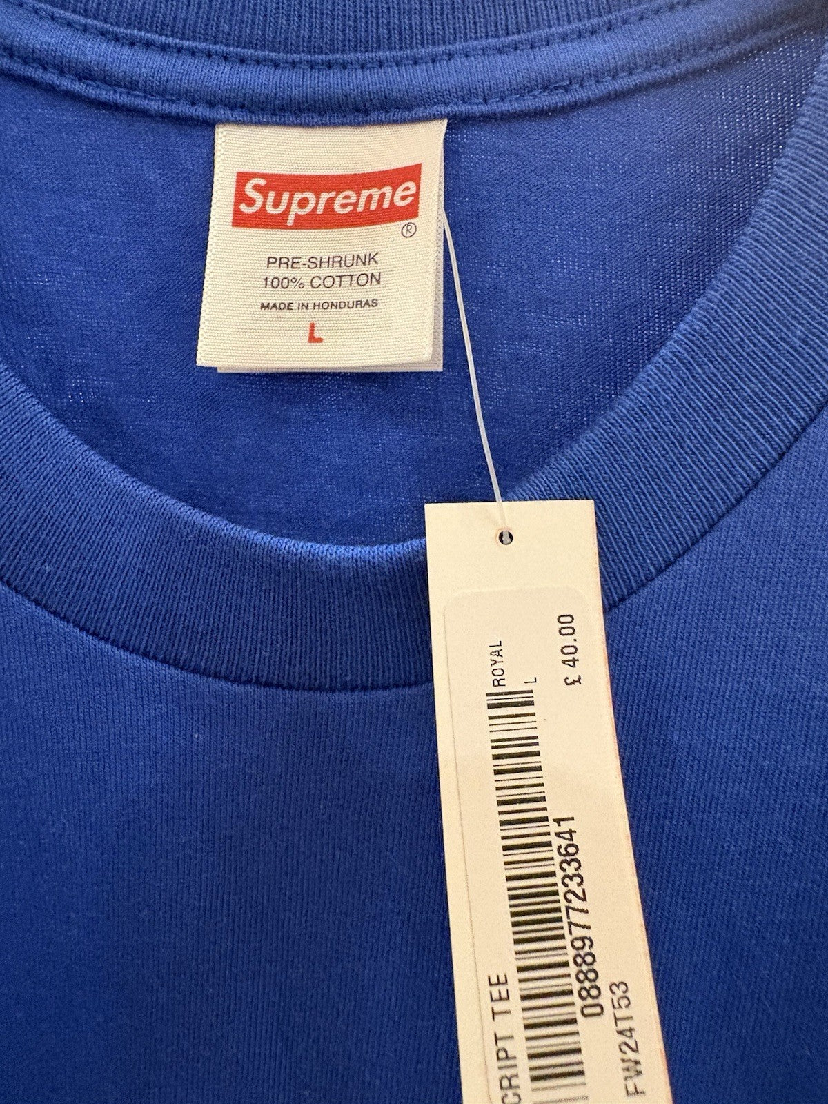 Supreme Script Tee Royal Size Large