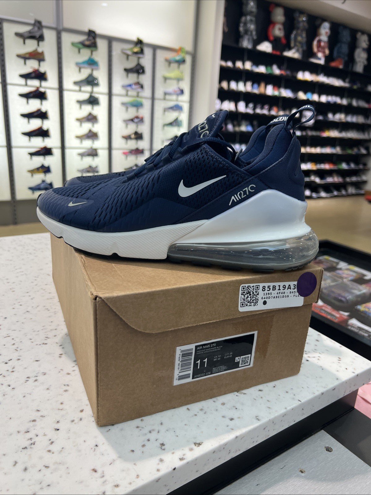 Nike Air Max 270 Midnight Navy Blue White Sz 11 REP BOX