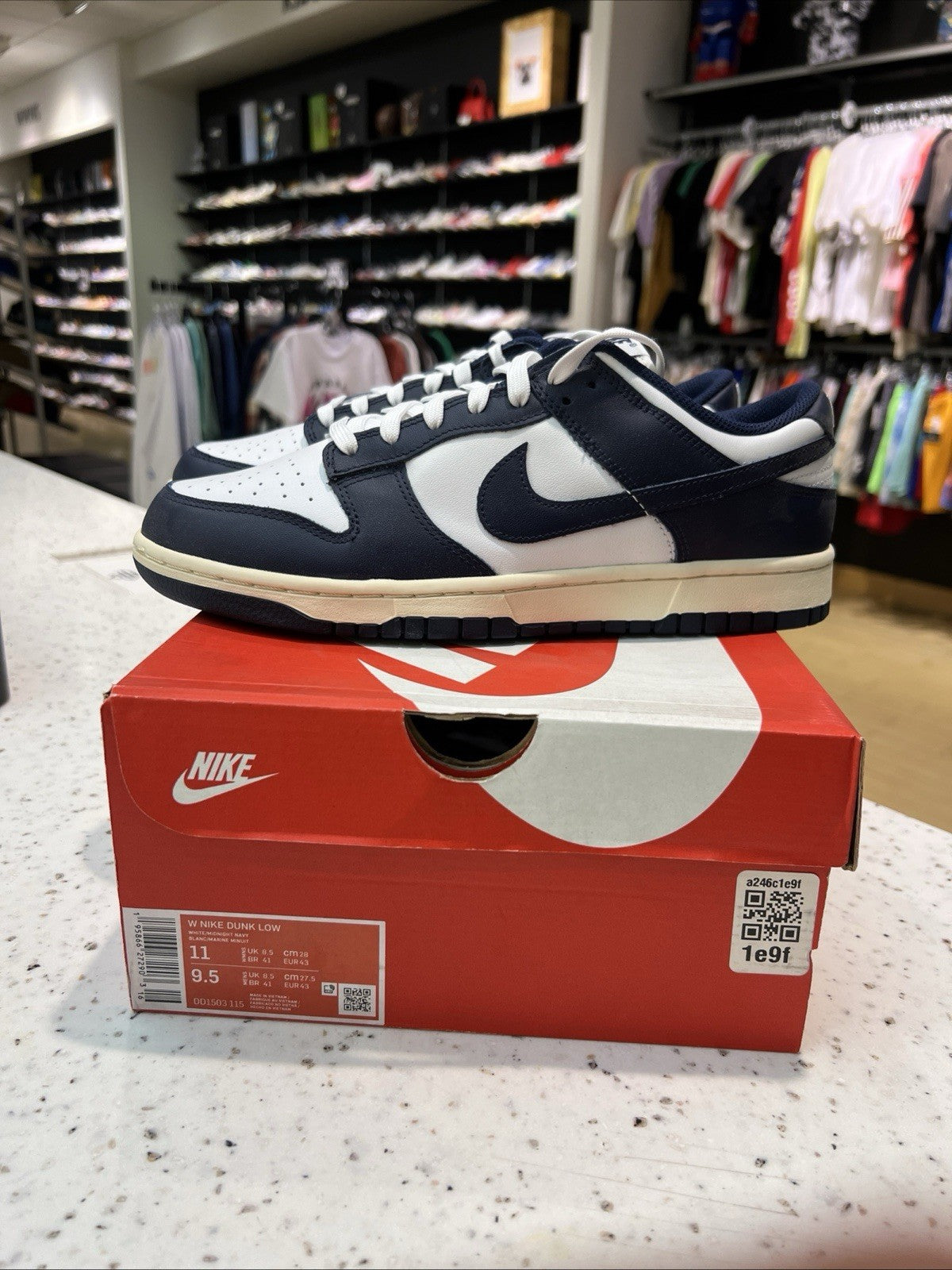 Nike Dunk Low Vintage Navy White Midnight Navy Sail Womens Sz 11/9.5M