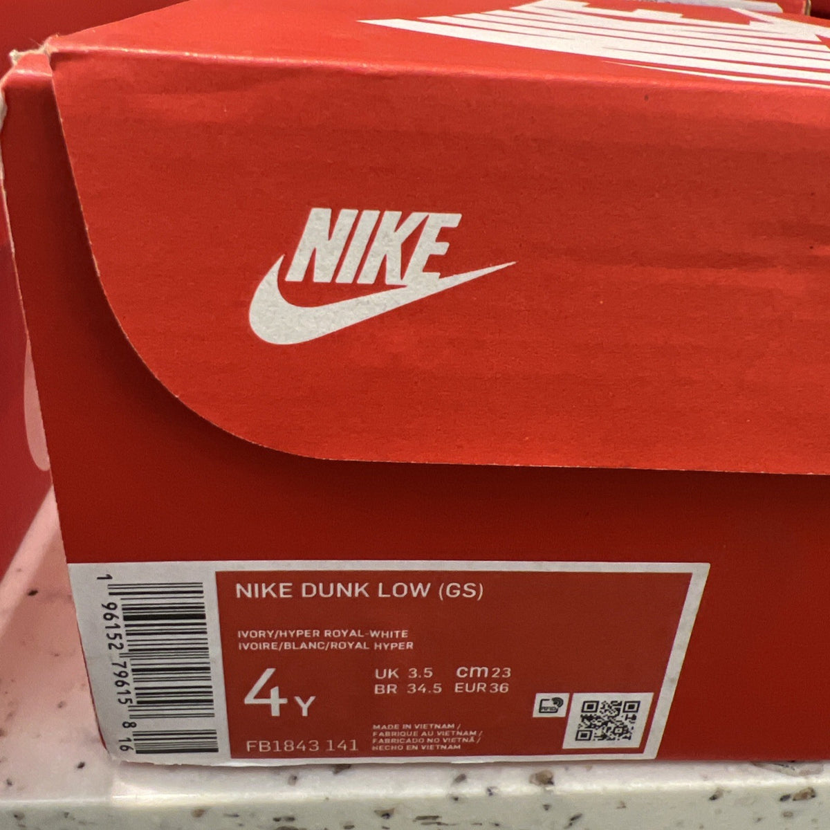 NEW Nike Dunk Low Ivory Hyper Royal Sz 4Y