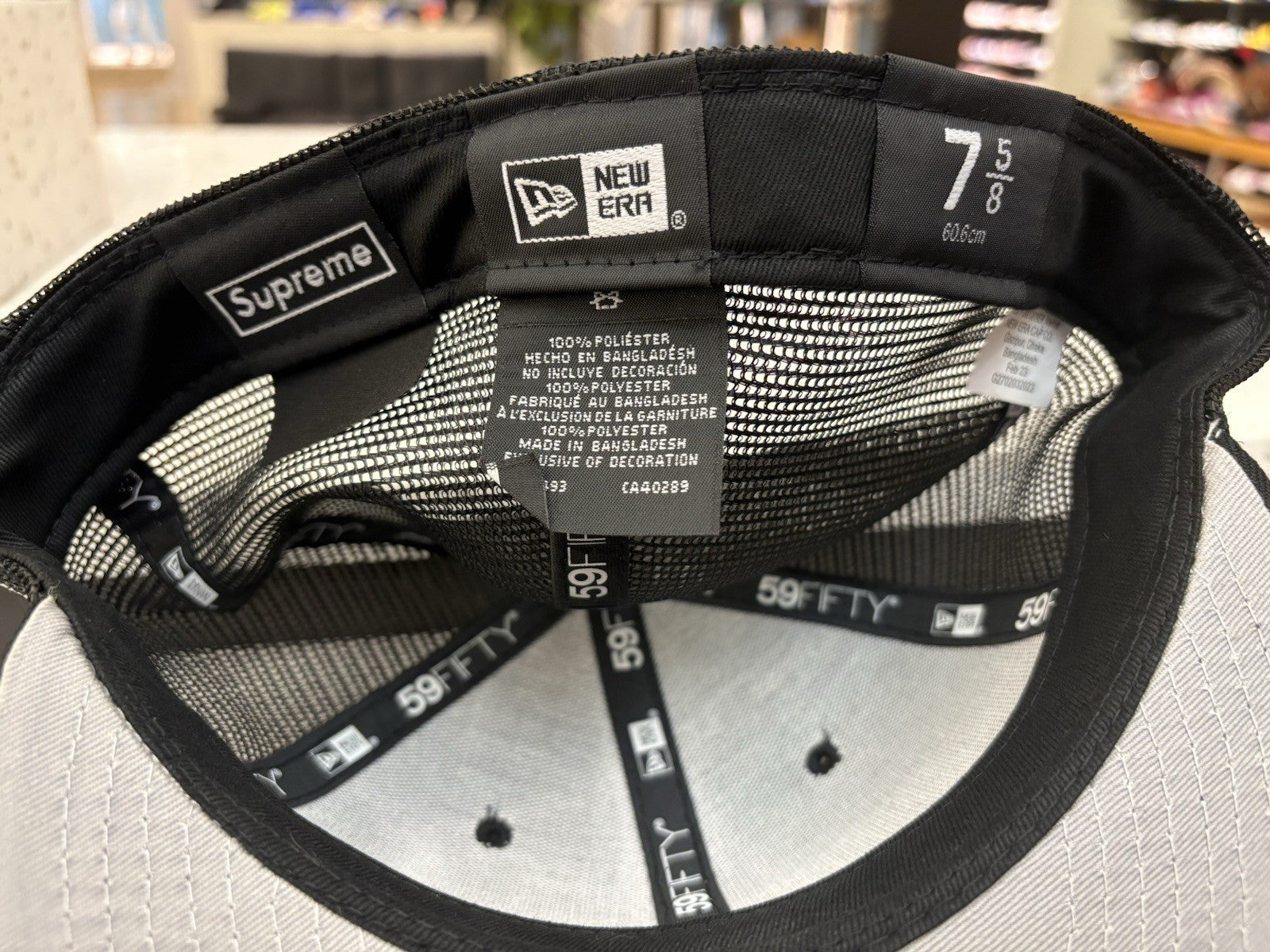 Supreme Box Logo Black Mesh Back New Era Size 7 5/8