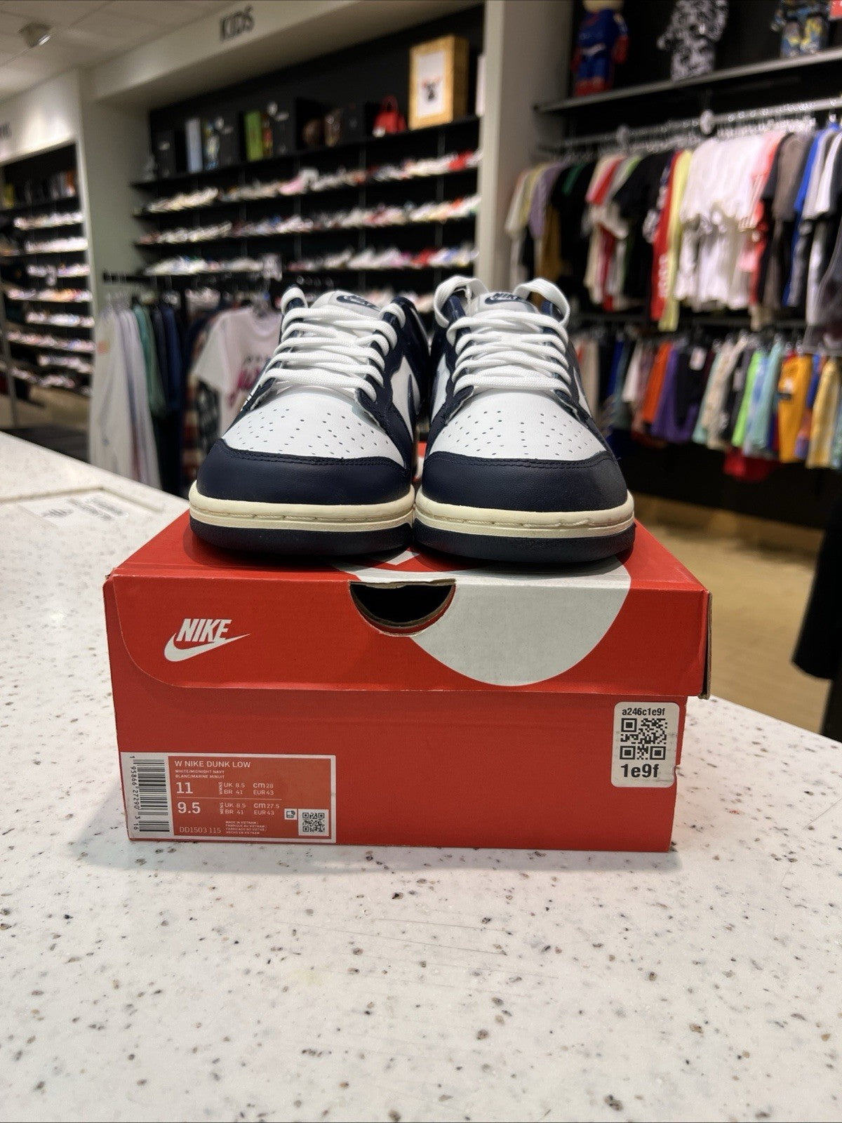 Nike Dunk Low Vintage Navy White Midnight Navy Sail Womens Sz 11/9.5M