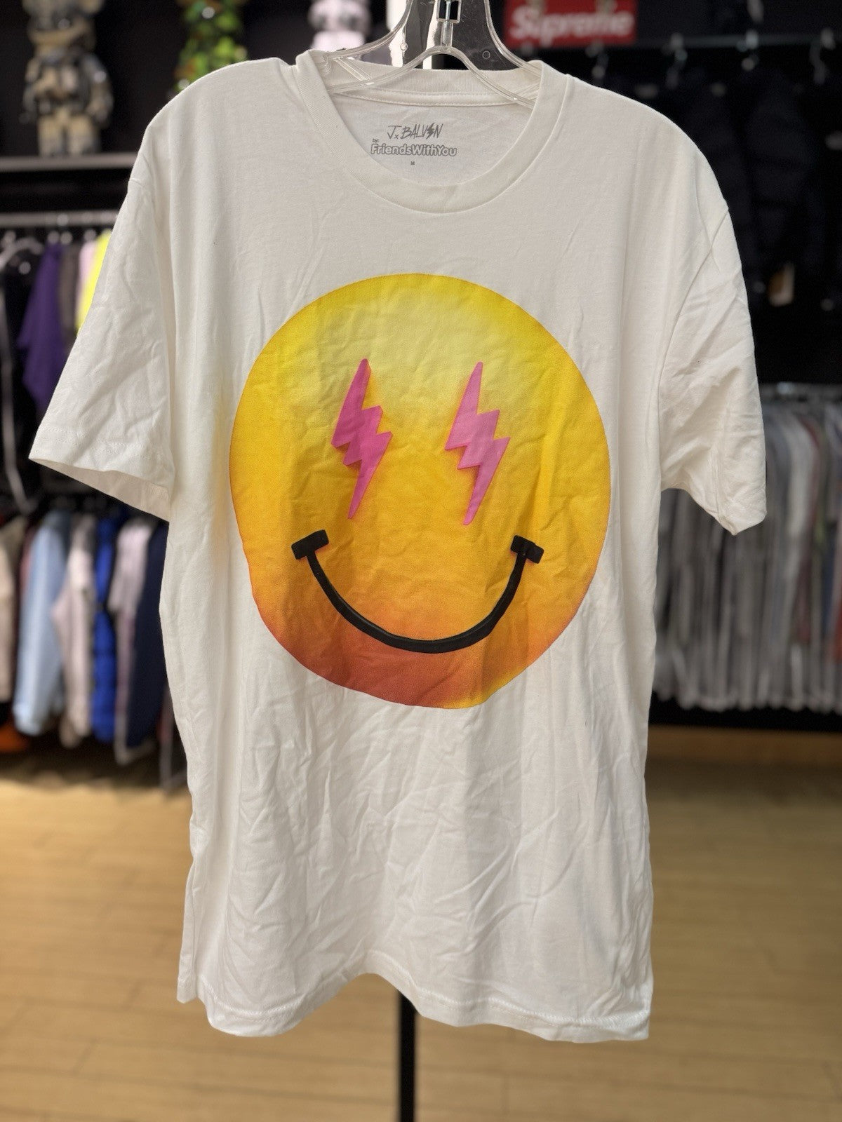 New J BALVIN X Friends With You Collab T-shirt White Smiley face Tour SZ Medium