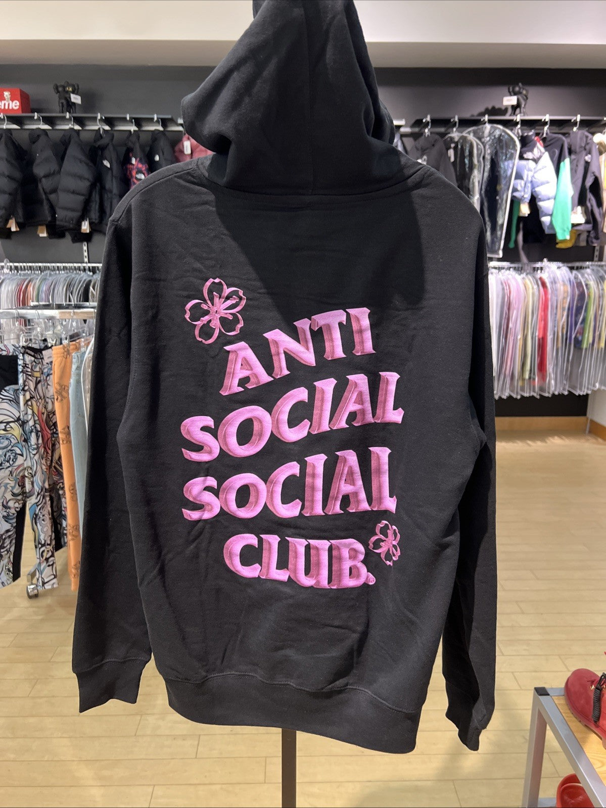 Anti Social Social Club “Coral Crush” Black Hoodie Sweatshirt Sz S