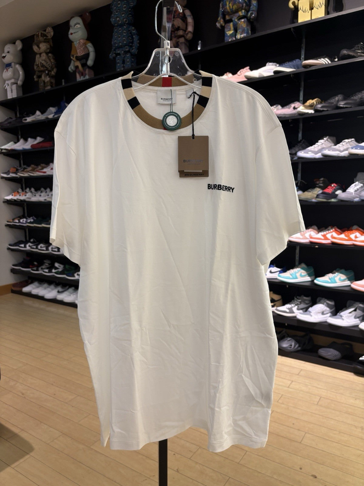 Burberry Icon Stripe Trim Cotton T-shirt White Size M