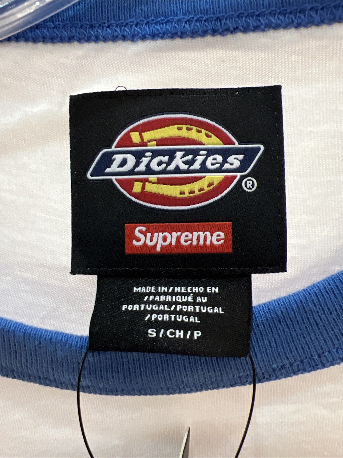 Supreme x Dickies Raglan Long Sleeve Graphic Logo Tee White/Blue Sz S