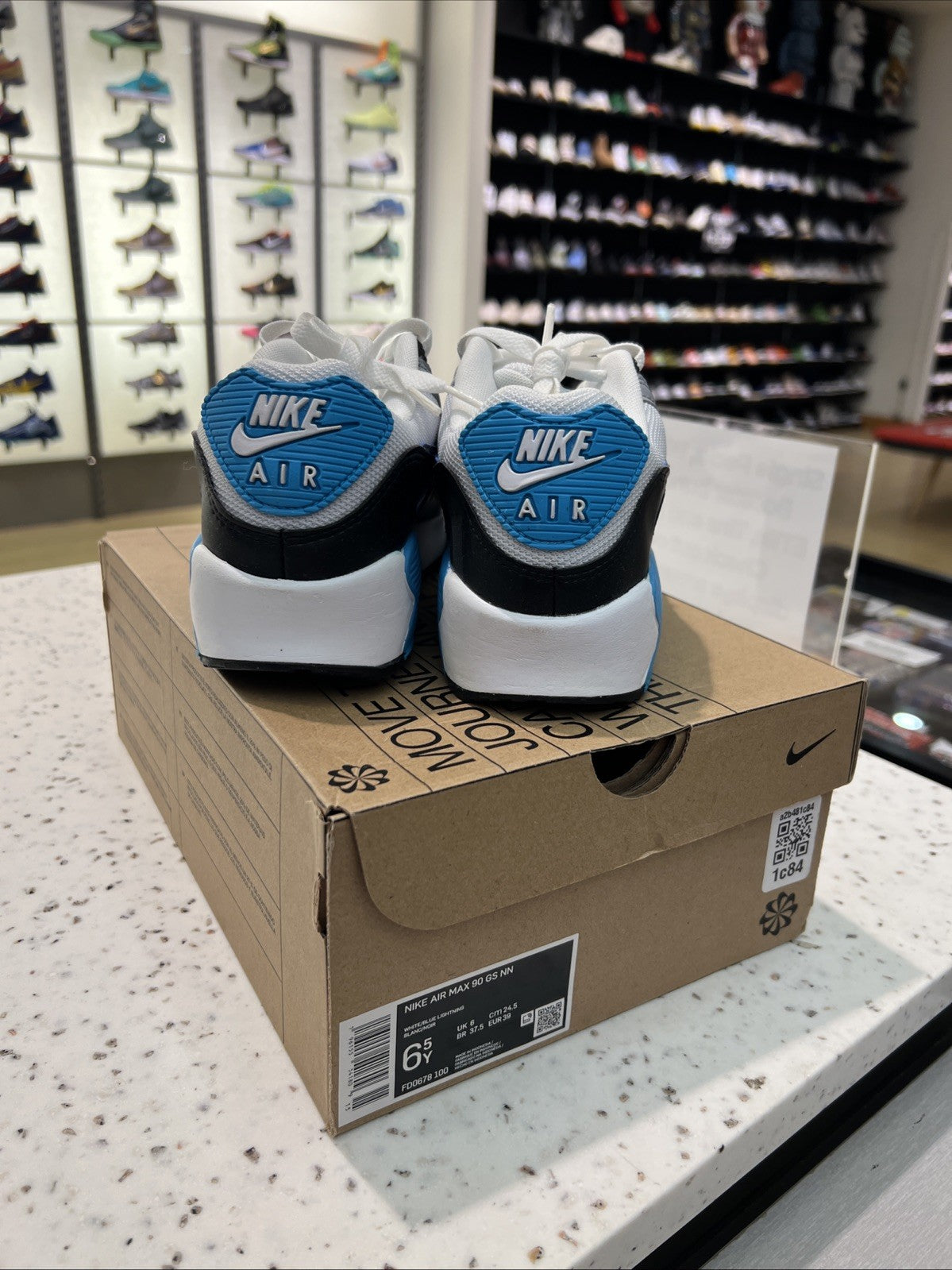Nike Air Max 90 GS NN White Blue Lightning Sz 6.5Y