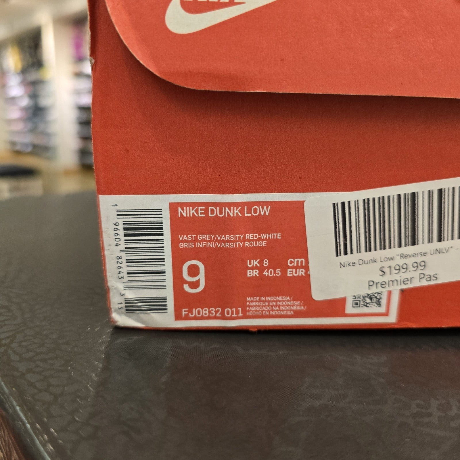 Size 9 - Nike Dunk Low Vast Grey Varsity Red