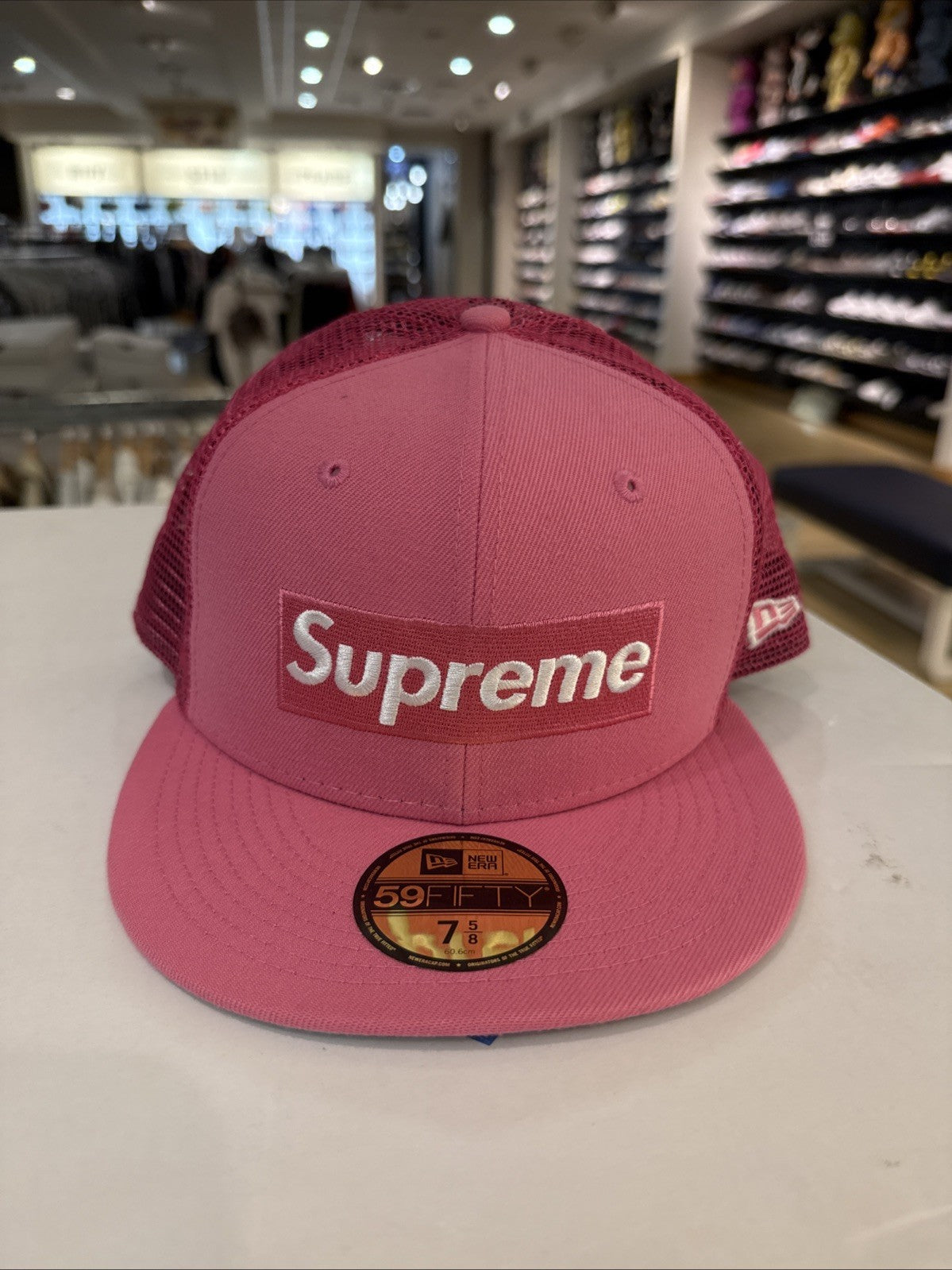 Supreme New Era Box Logo Mesh Back Fitted Hat Pink Sz 7 5/8
