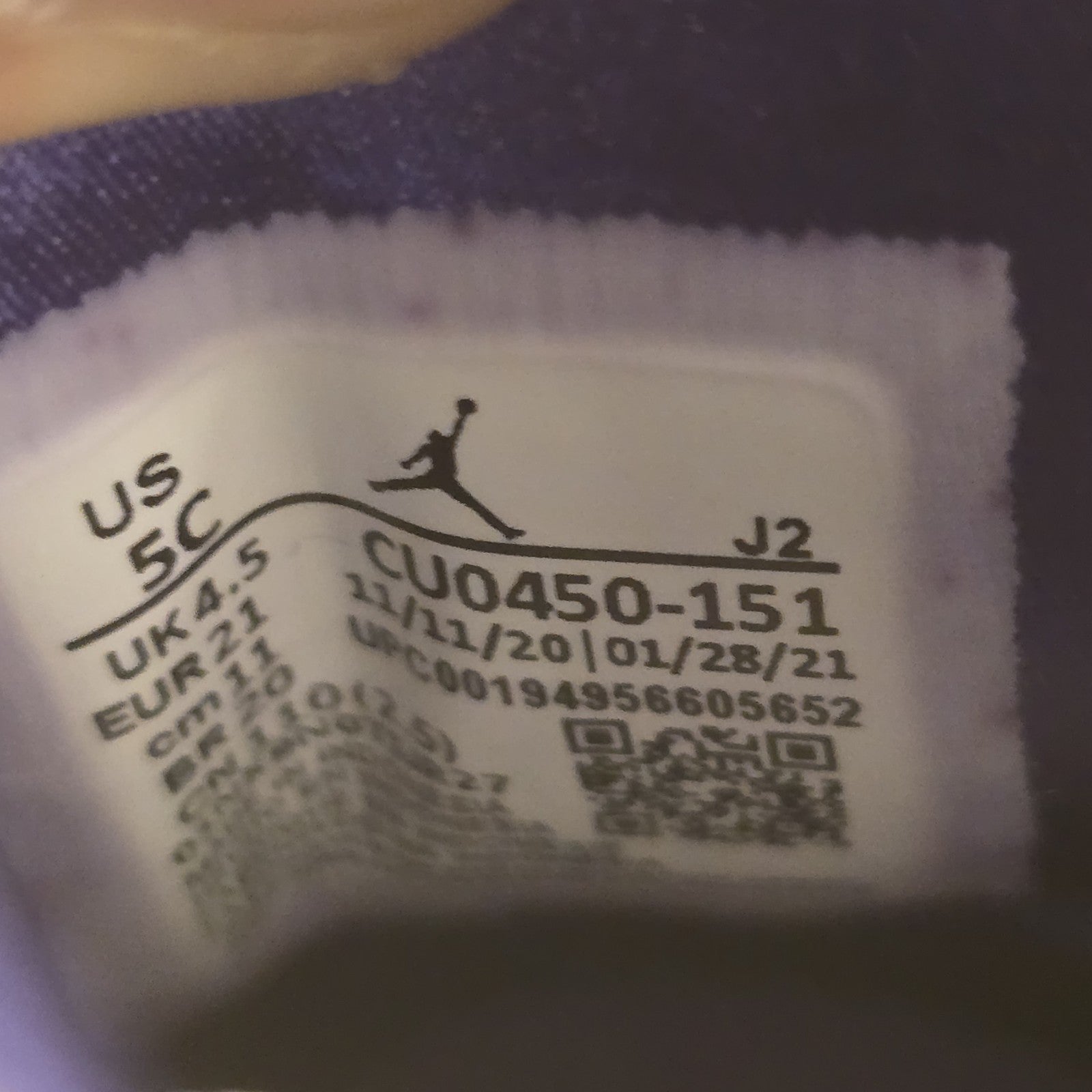 Jordan 1 High OG TD Court Purple SZ 5C