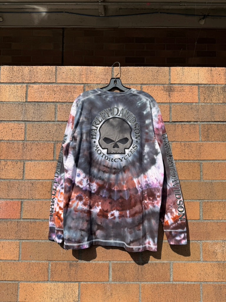 Y2K Harley Davidson Skully Hand Dyed Long Sleeve Tee Size XXL