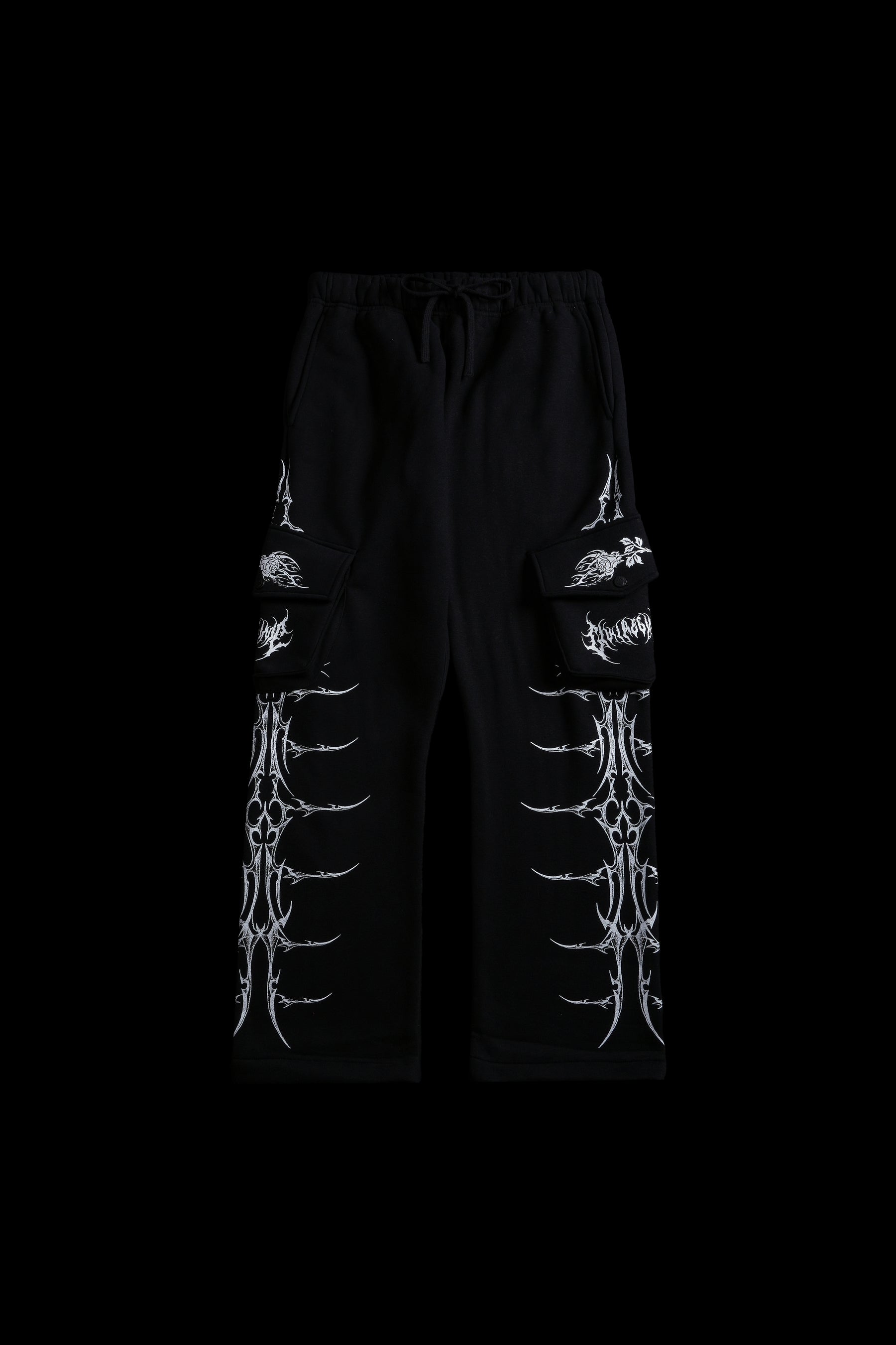 Civil Regime Wide Leg Cargo Fleece Pants Black Sz L