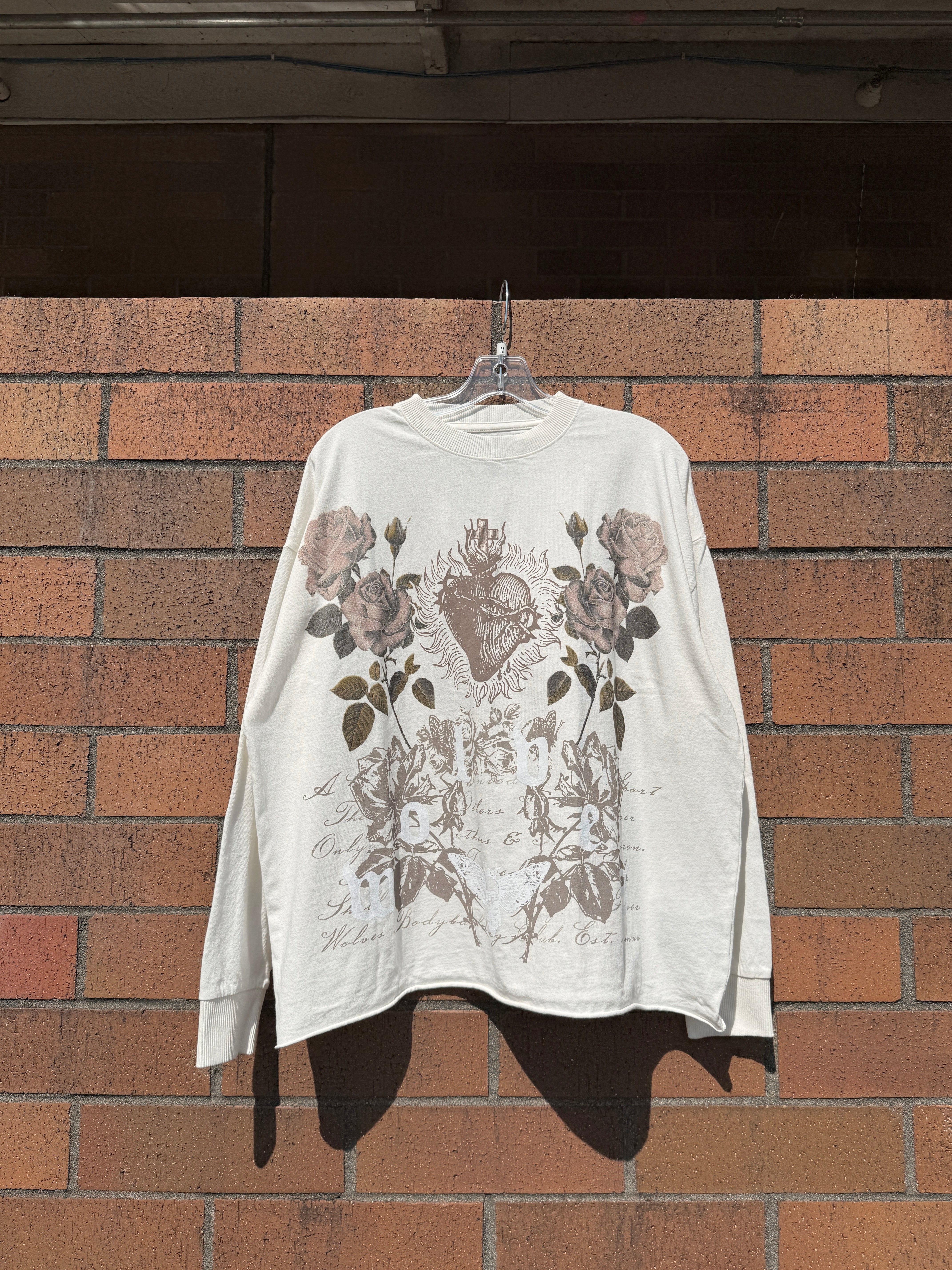 Darc Sport You Are the Reason Grunge Raw Hem Long Sleeve Tee Cream Size XL
