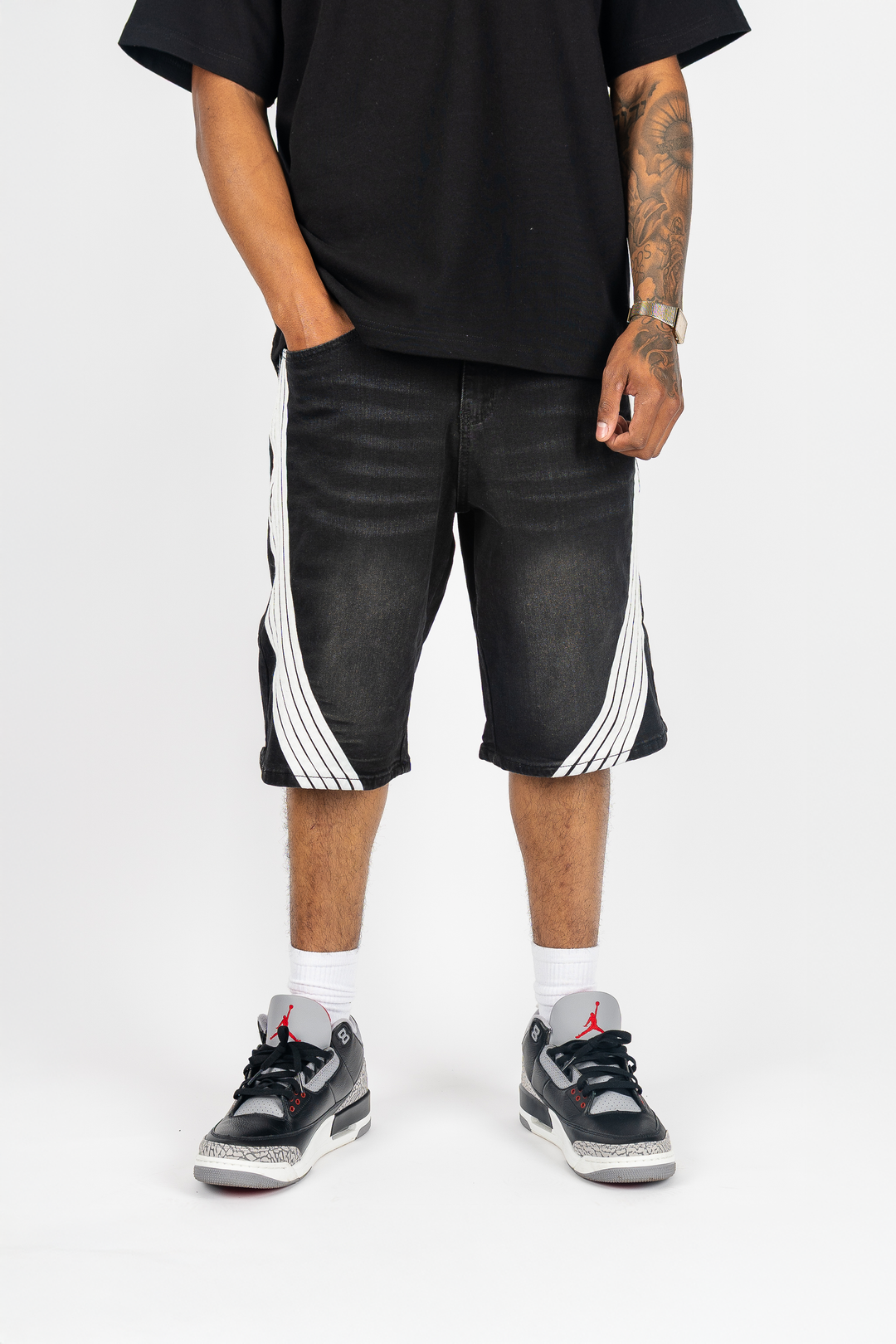 Rebel Minds Black Denim Racer Jorts Sz 34