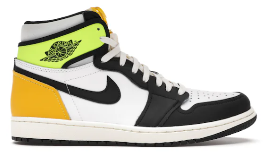 Jordan 1 Retro High White Black Volt University Gold SZ 12.5 USED
