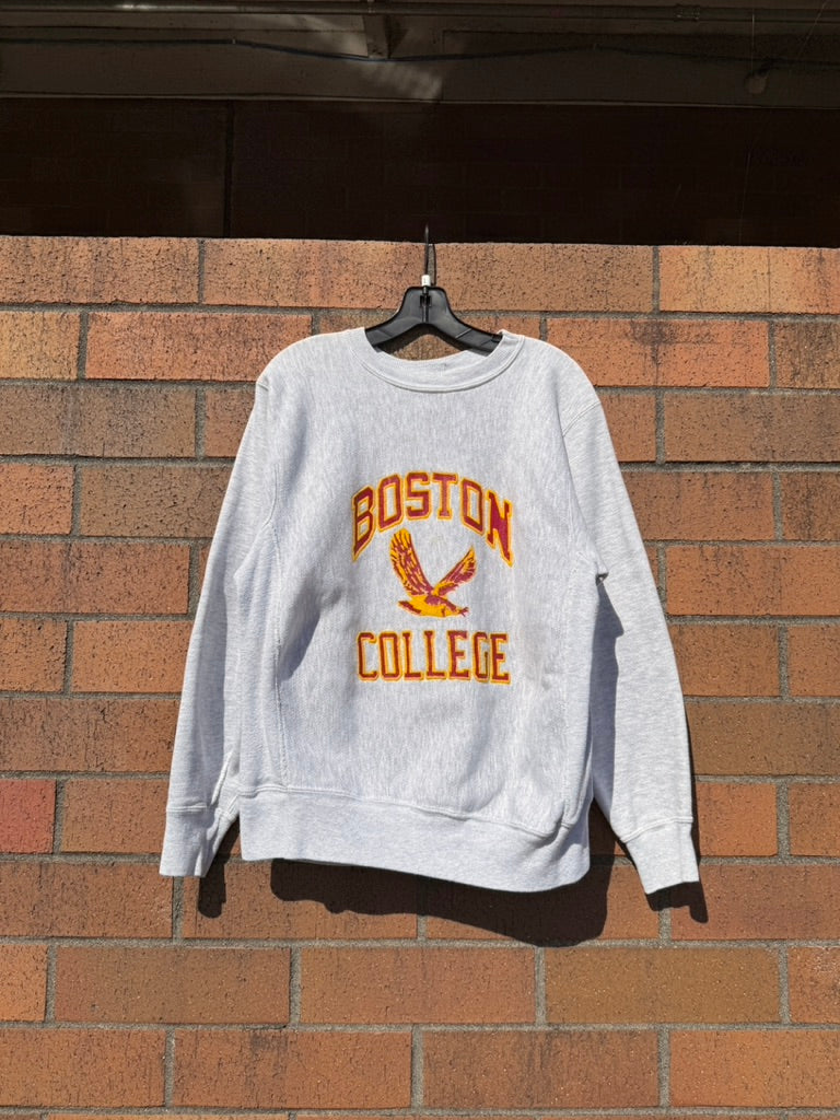 80s Boston College Grey Reverse Weave Style Crewneck Size L