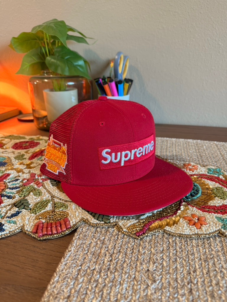 Supreme Box Logo Mesh Back New Era Hat Red SS24 Size 7 1/2
