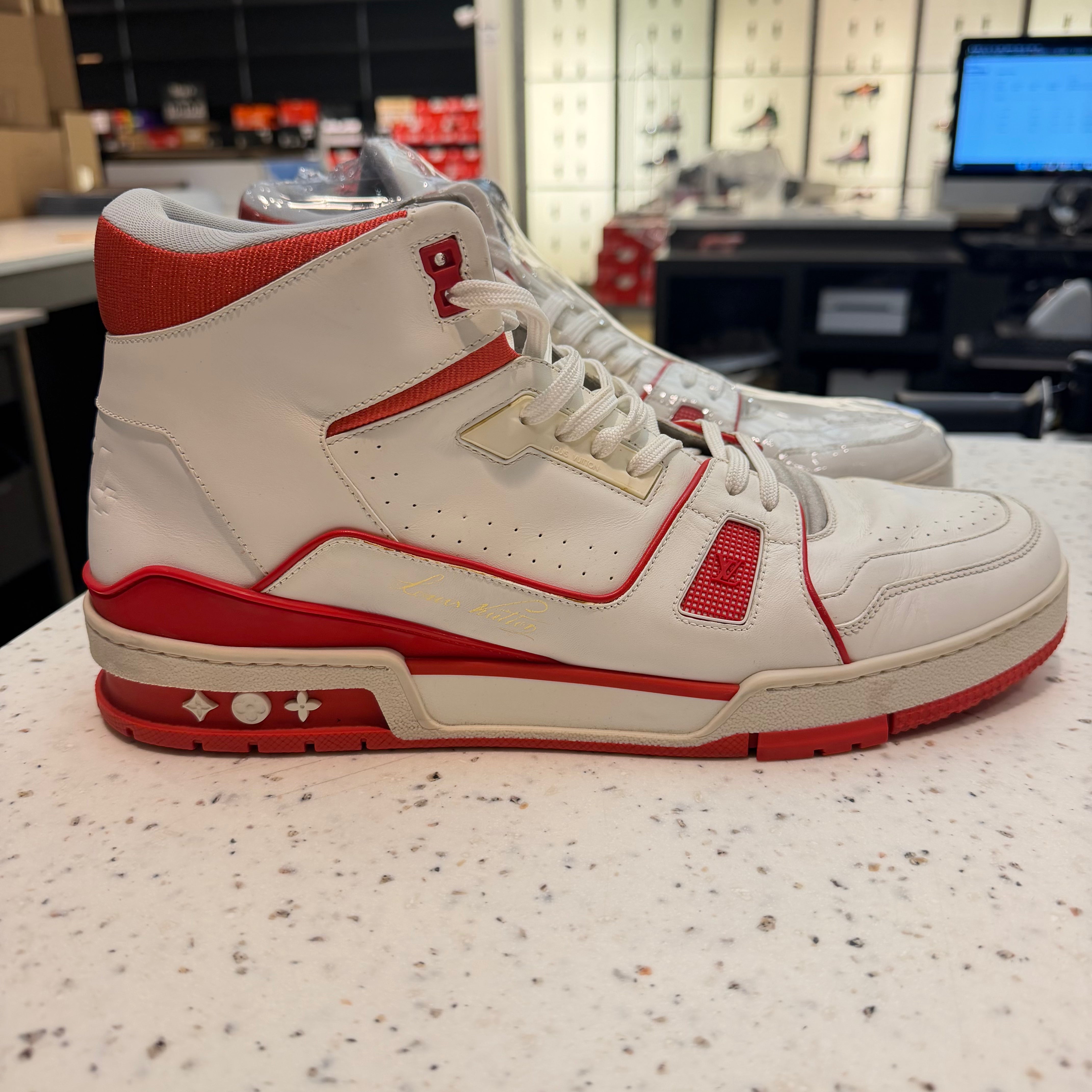Louis Vuitton Mid Trainer 'White Red' Sz 11 USED NO BOX