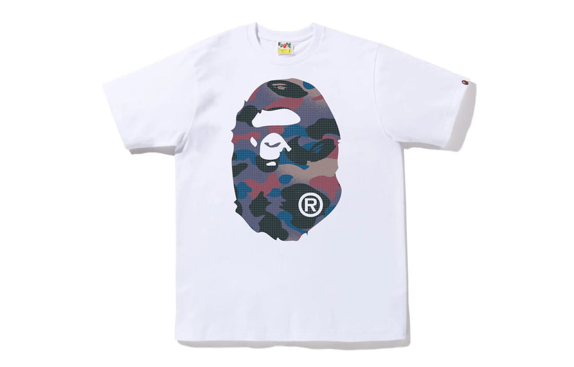 BAPE Grid Camo Big Ape Head Tee white/purple Sz Medium